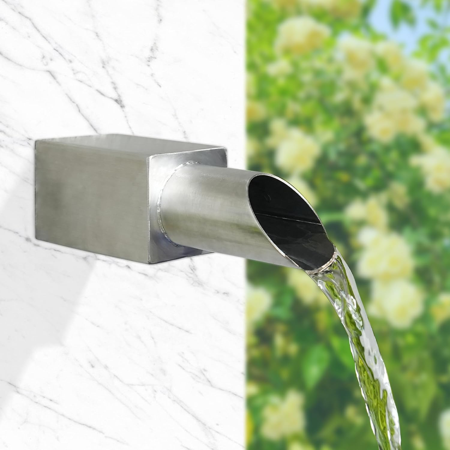 SUMGREEN 316 Stainless Steel 1.2 Inch round Spout Scupper, Water Fountain Spillway Landscape Decor Overall Length 7.5 Inch for Outdoor, Pools, Ponds, Water Walls (Silver) image number 1