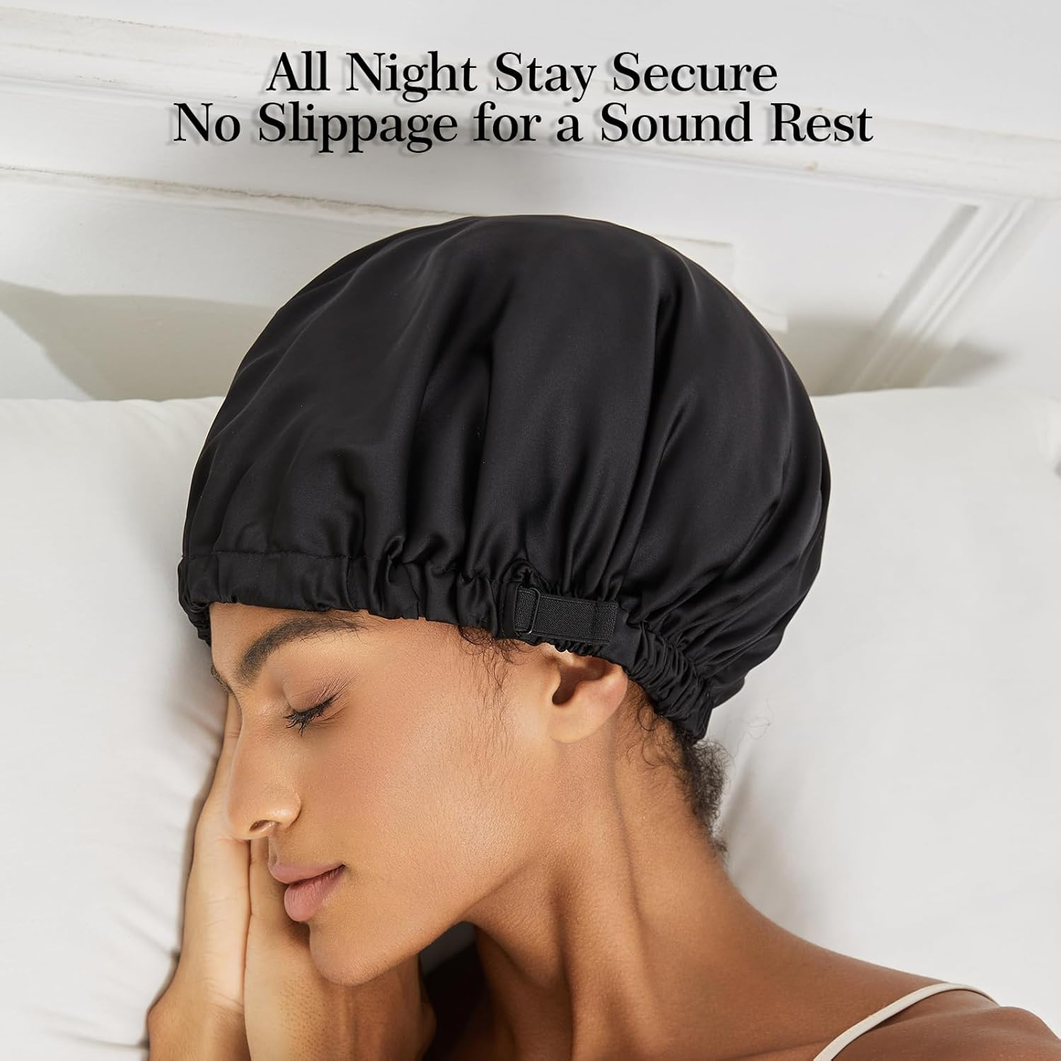 Satin Bonnet Silk Bonnet for Sleeping Women, Double Layer Hair Bonnet Wrap Sleep Cap for Women Curly Hair, Black, One Size - Teal image number 2