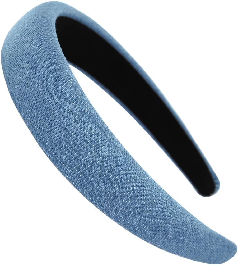 Axy HRK2J Wide Headband with Fabric Padded - Denim Fabric - Beautiful Headband Hair Accessories (Denim Fabric - Blue) image number 2