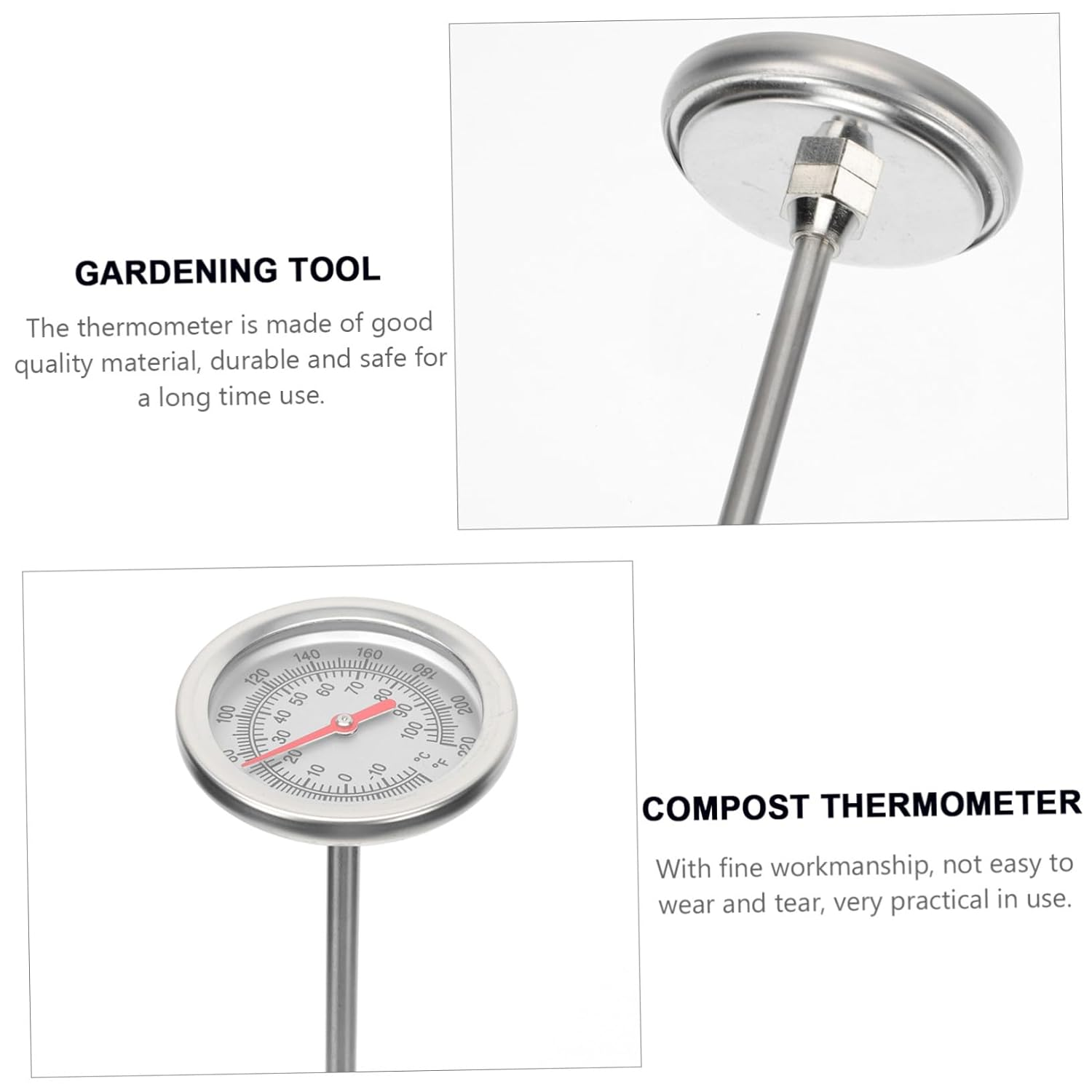 Abaodam Extended Stainless Steel Compost Soil Thermometer Probe Fast Response Temperature Gauge for Gardening Food-Grade Material Range image number 4