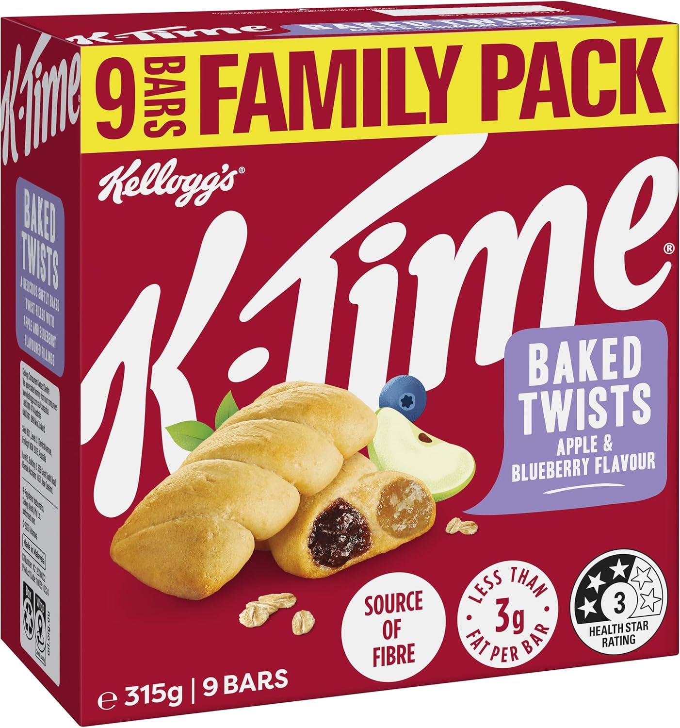 Kellogg'S K-Time Baked Twists Apple and Blueberry Flavoured Snack Bars, 9-Pack