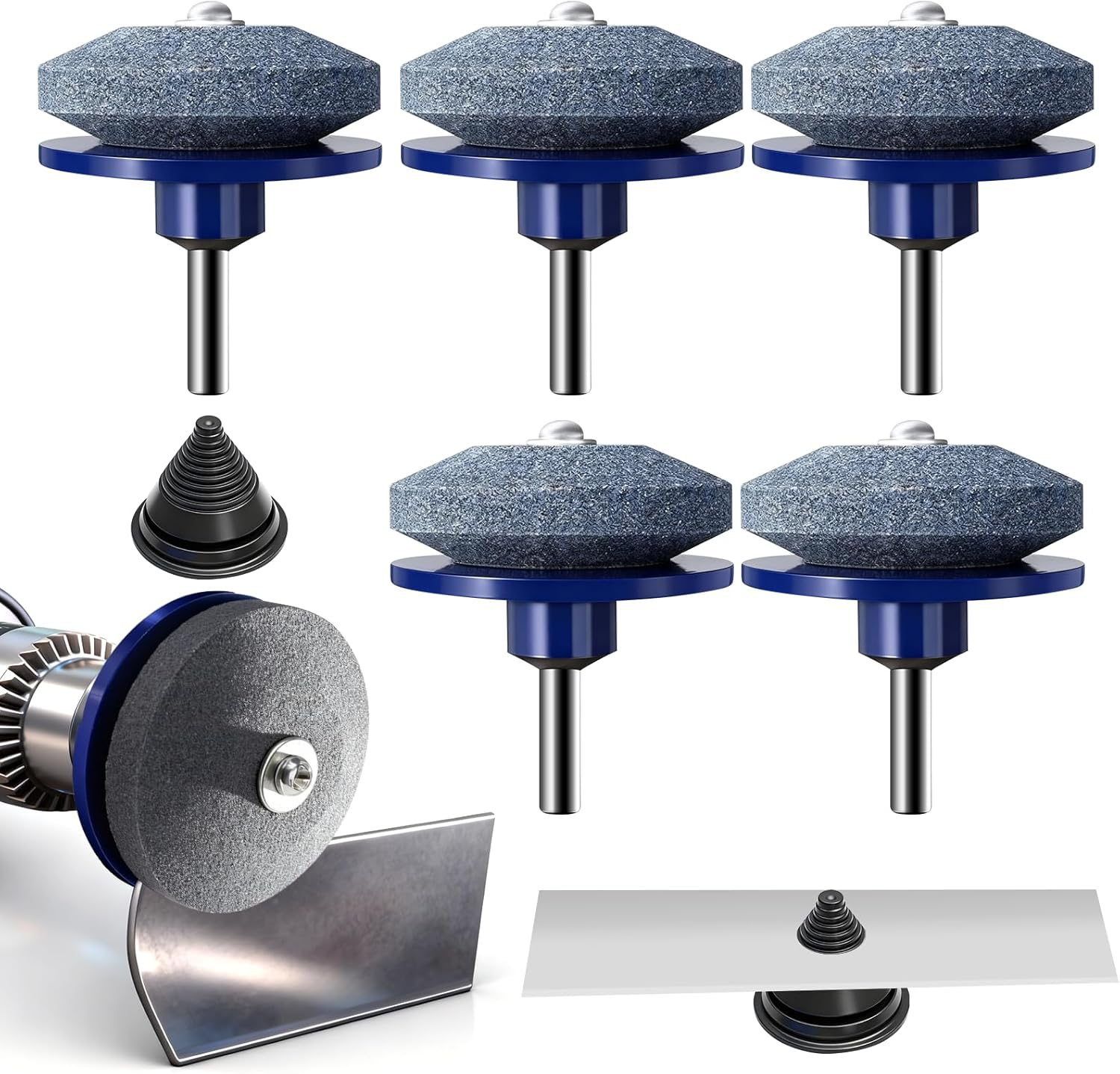 5Pack Lawn Mower Blade Sharpener, Universal Blade Sharpen Stone with Balancer, Rotary Knife Sharpener Angle Grinder for Any Power Hand Drill image number 2