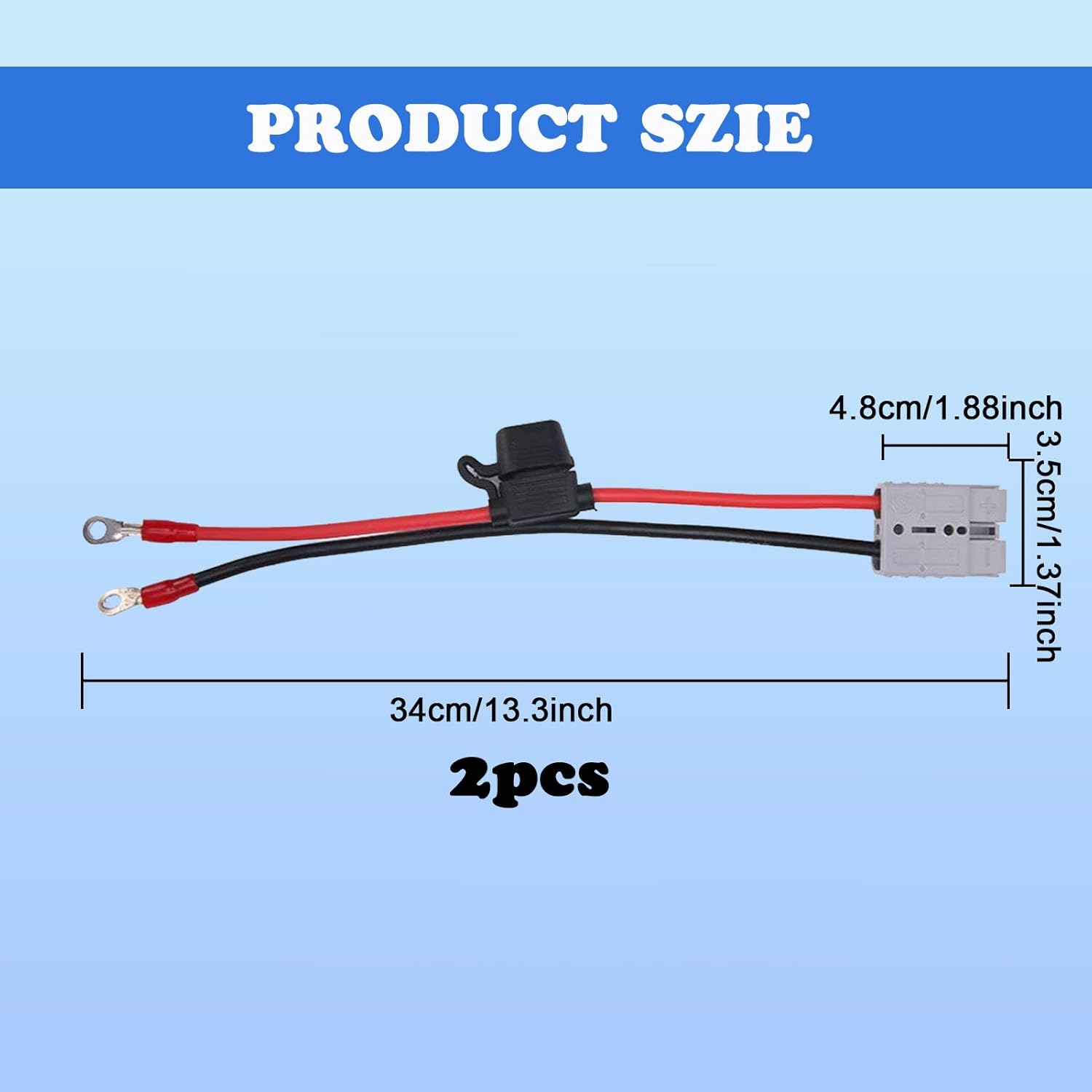 Fused Anderson Plug Connector Lead, 2 Pcs Anderson Plug Extension Cable, Kit with 50Amp Adapter to 6Mm Lugs, 30CM Waterproof Battery Cables Quick Connectors for Battery Power Transfer image number 1