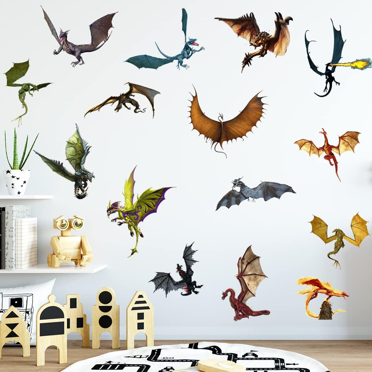 WOYINIS 3D Fantasy Dragon Wall Decal Peel & Stick Dragon Flying Wall Stickers Removable Vinyl Wall Art Decor for Kids Living Room Classroom Nursery Decoration image number 1