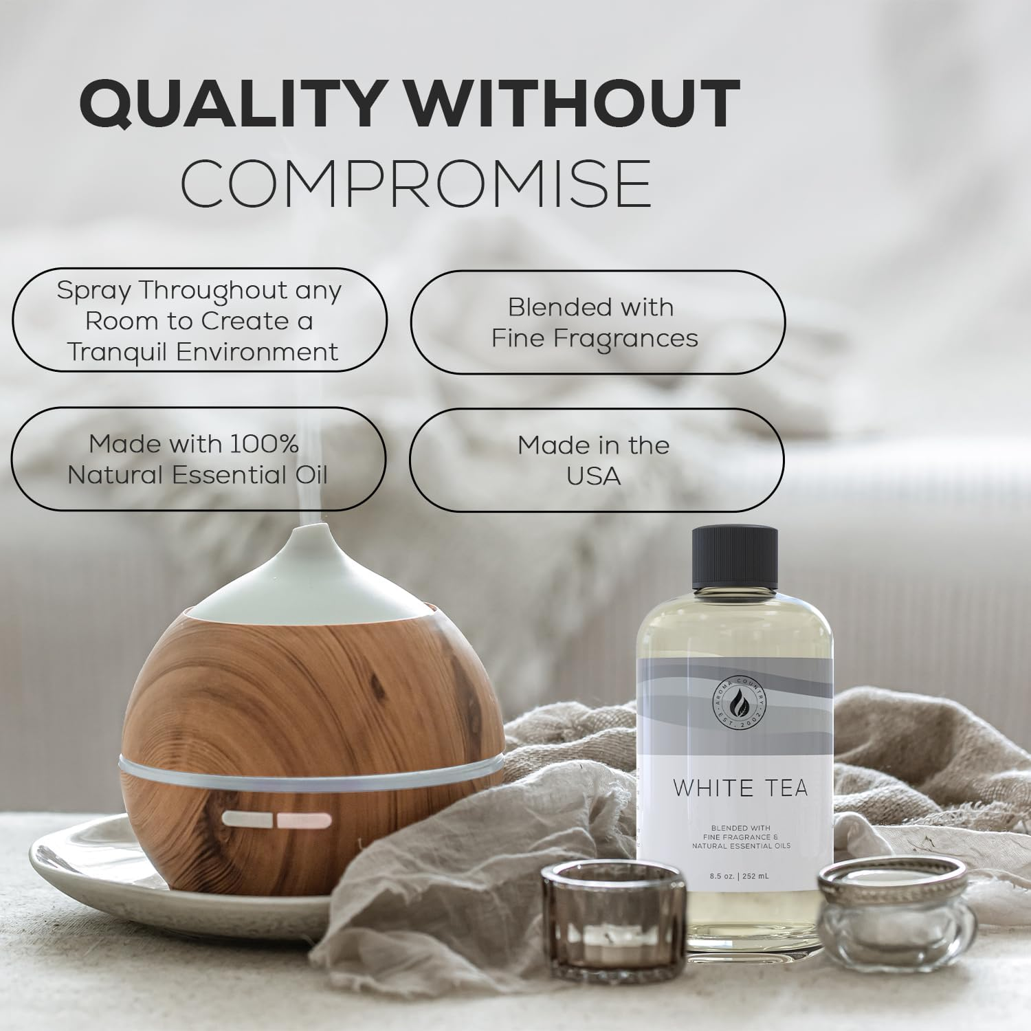 White Tea Essential Oil Refill (8.5 Fl. Oz.) for Reed Diffusers, Electric Diffuser Machines, and Oil Warmers - Natural, Organic White Tea Scent - White image number 3