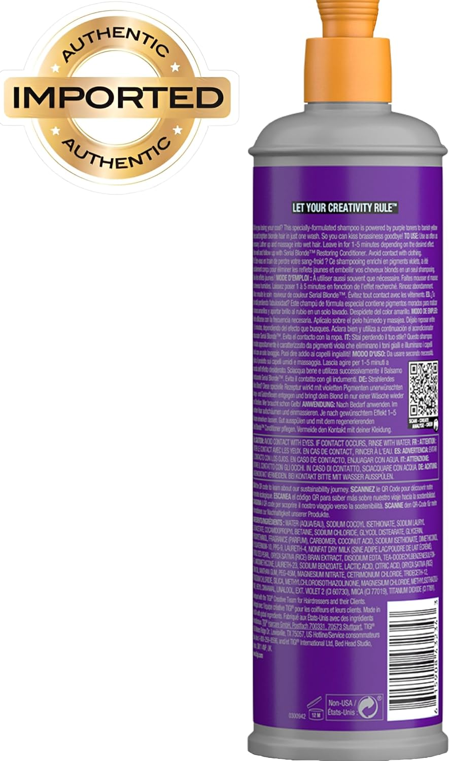 TIGI Bed Head Serial Blonde Purple Toning Shampoo 400 Ml - Orange Scent, Sulfate Free, Liquid, Chemically Treated Hair image number 1