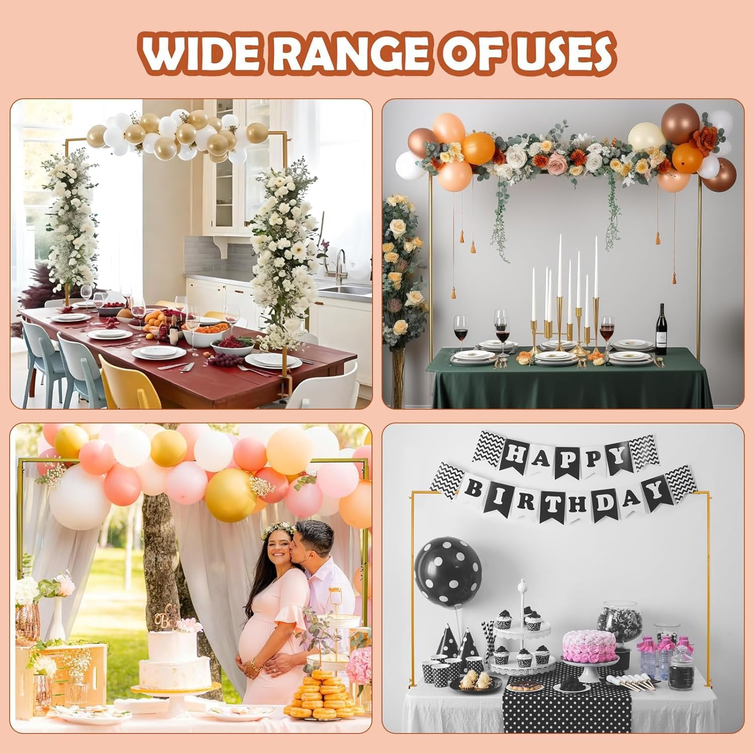 Table Rod Stand with Clamps Adjustable 40-120 Cm Tall 80Cm-260 Cm Length,Gold Metal Balloon Arch Stand,Perfect for Wedding Decor,Arch Backdrop, Parties,Wedding Arch, and Celebrations image number 5