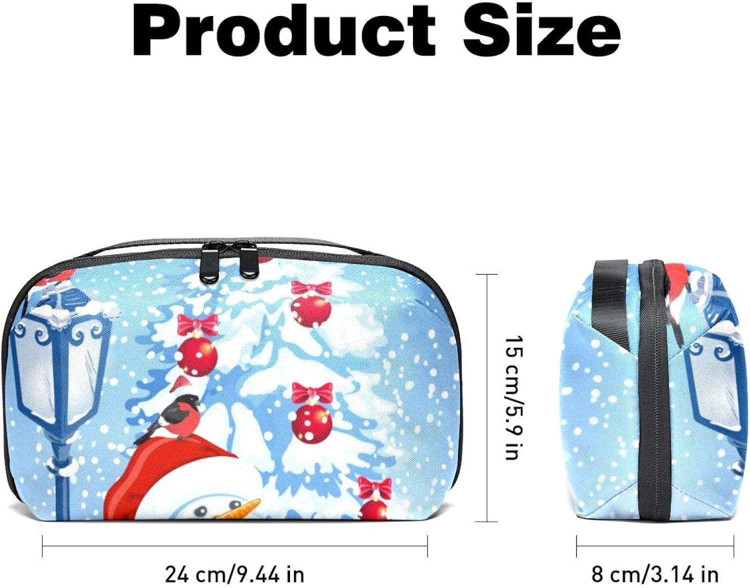 Electronics Organizer, Cord Organizer Travel, Portable Tech Bag, Travel Cable Case, Travel Essentials for Cable Storage, Cord Storage and Electronic Accessories, Christmas Cartoon Snowman Bird Snow Day image number 2