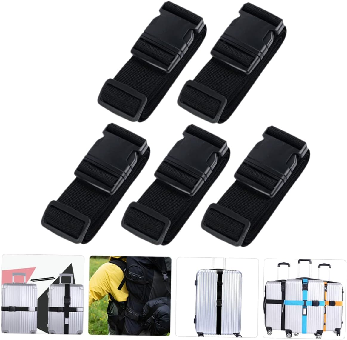 TOGEVAL Luggage Strap Suitcase Strap with Buckle for Travel Baggage Security Sturdy Lightweight Design for Airplane Airport Travel Use 5 Pack image number 5
