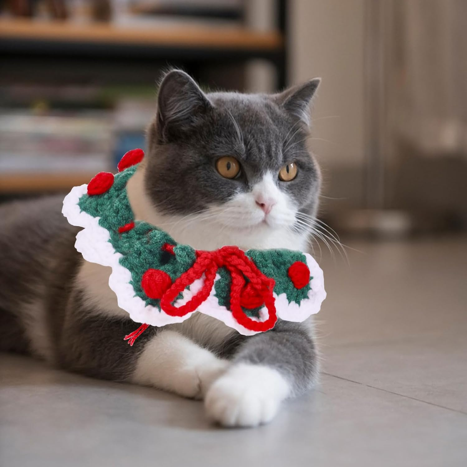 GLOBLELAND 3 Pieces 3 Styles Knitted Cat Collars Cute Dog Bib Cat Drool Towel Handwoven Pet Collar Accessories Warm Safety Pet Towel image number 5