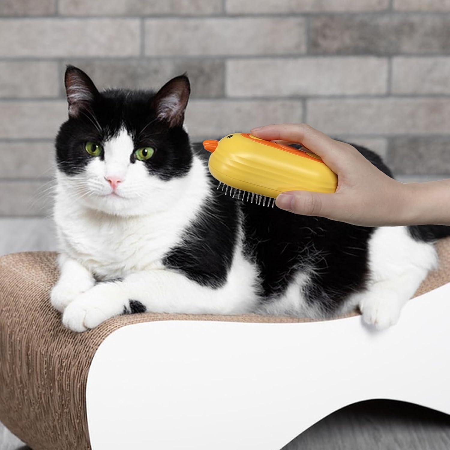 Cat Brush with Steam, 4-In-1 Steam Brush Cat, Steamer Brush Cat for Long Hair and Short Hair, Cat Brush with Water Tank, Clean Pet Hair from the Brush with One Button (Yellow) image number 4