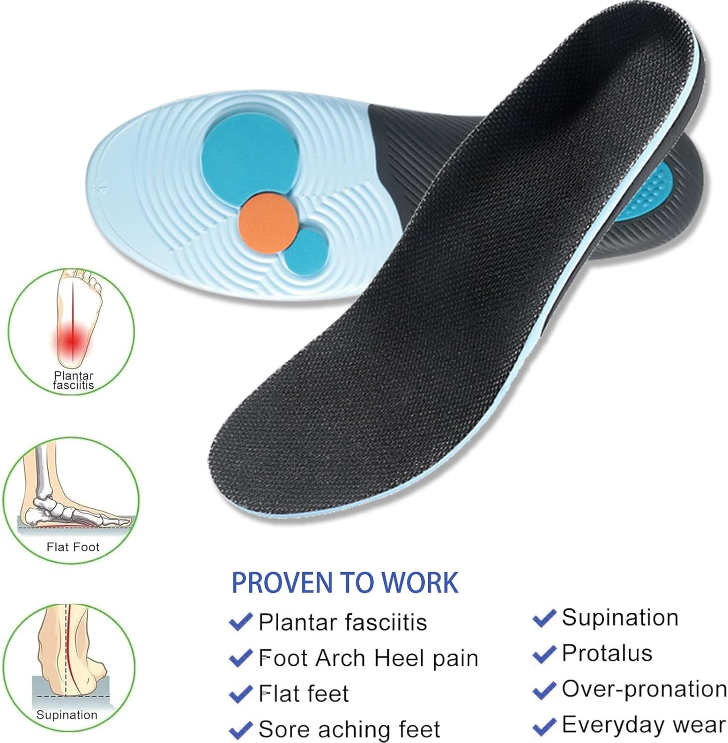 Anti-Fatigue Arch Support Insoles Orthotic Insoles with Arch Support Full Length Heel Seats Gym Insoles Pain Relief Running/Gym/Work (40.5-41.5) image number 3