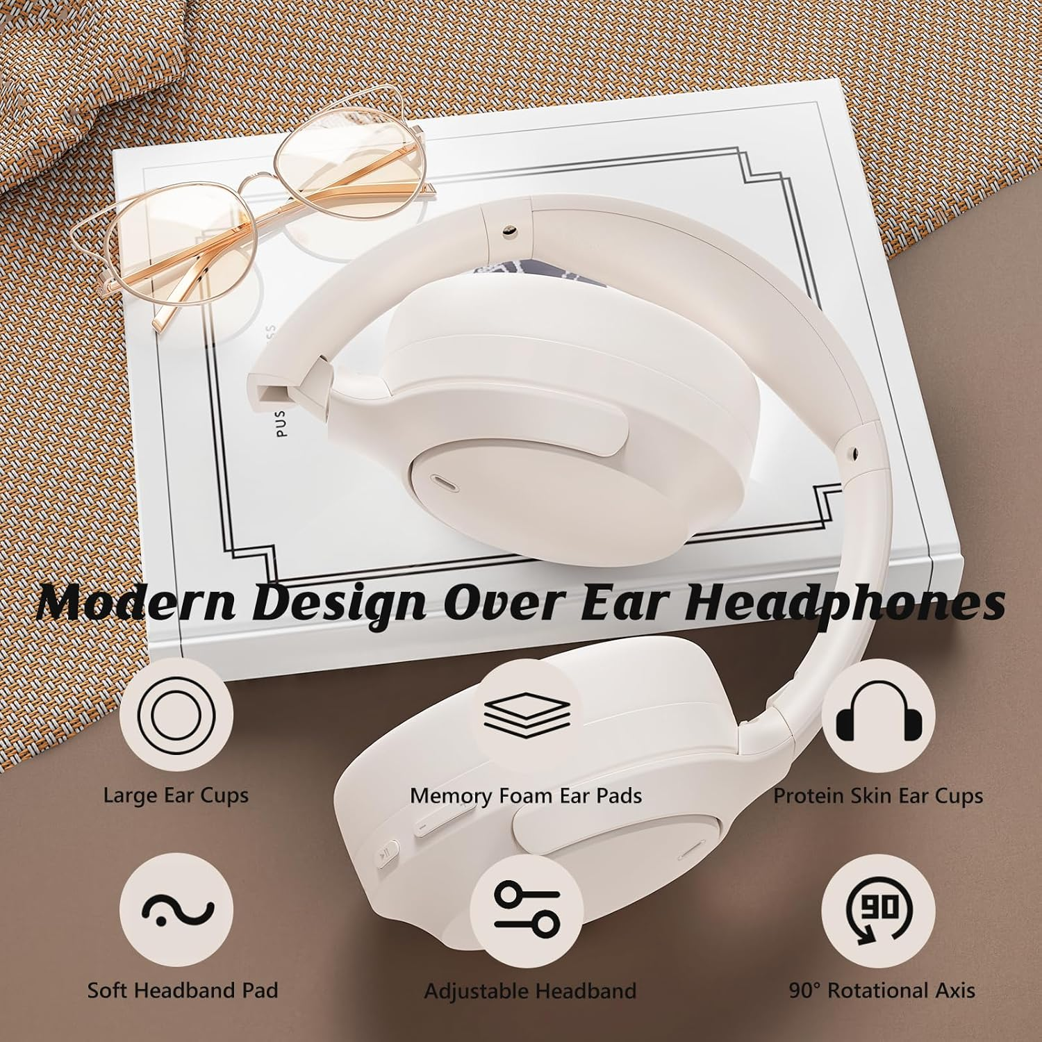 Active Noise Cancelling Headphones, Bluetooth 5.3 Version, Wireless Headsets, 55H Playtime, ANC Mode over 28Db Noise Reduce, CVC 8.0 Mic, Hi-Fi Audio Sound, USB-C Charge, Protein Skin over Ear Cups. image number 5