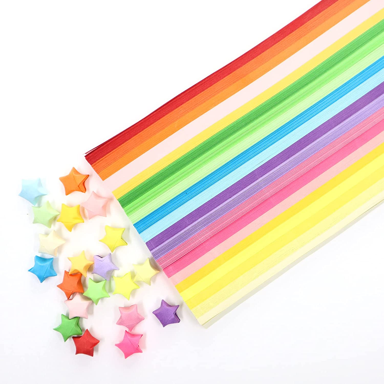 1000 Sheets Origami Star Paper Strips Cute, 8 Vivid Colors Lucky Star Paper, Star Folding Paper Strips, Origami Paper Strips for DIY Arts Crafts Decoration (Solid Color)