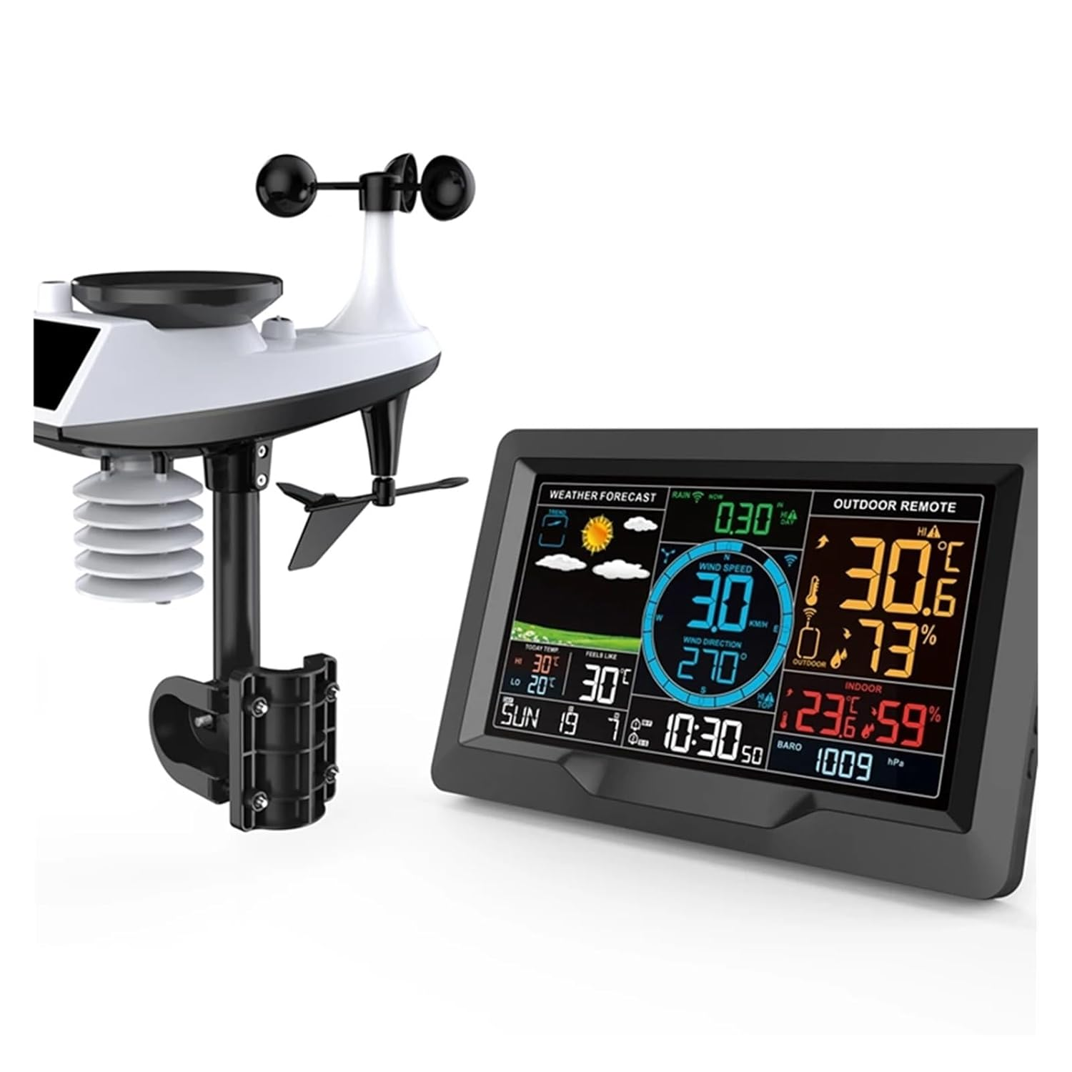 Multifunctional Weather Station Temperature Humidity Wind Speed Direction Rainfall Monitor Forecast Alarm Clock Backlit image number 1