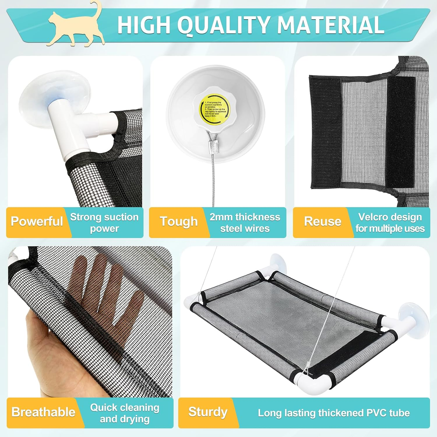 UCINNOVATE Cat Window Perch, Cat Hammock Bed, Indoor Resting Pet Bed, Window Sunny Seat for Kitty Pet Kitten, Cats Perch with Upgraded Suction Cups (Hold up 44 Lbs) image number 4