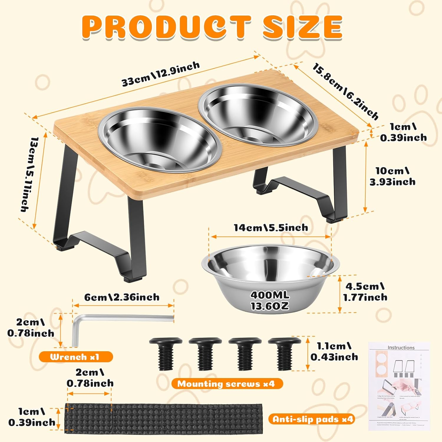 Elevated Cat Bowls, Raised Pet Stand with 2 Stainless Steel Bowls and Nonslip Mats, 15&deg;Tilted Stand anti Vomiting Raised Cat Dishes for Food and Water for Cats and Puppy (Style 2) image number 6