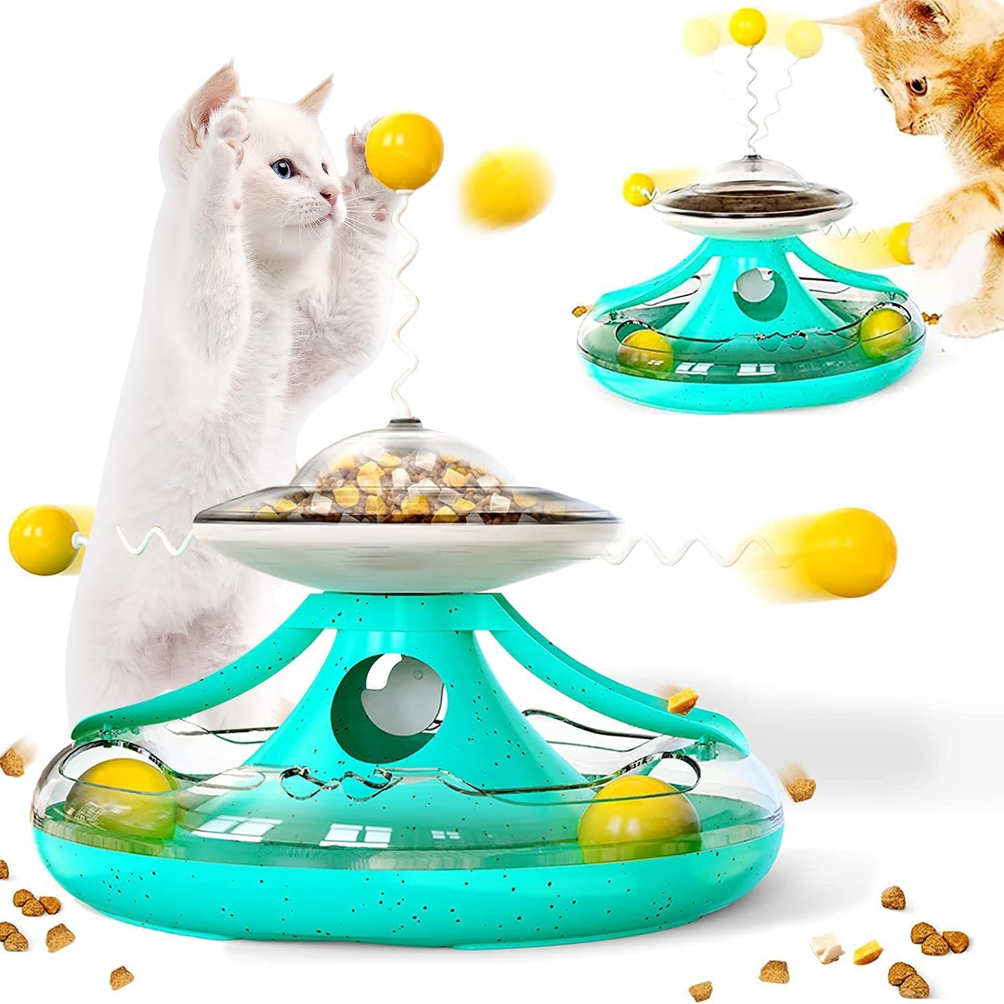 Interactive Cat Ball Toy with Turntable Tracks for Indoor Cat Treat Dispenser Toy Kitty Teaser Stick Ball Cat Food Dispenser Pet Exercise Toys Kitten Puzzle Toy Gifts for Cat Lovers image number 1