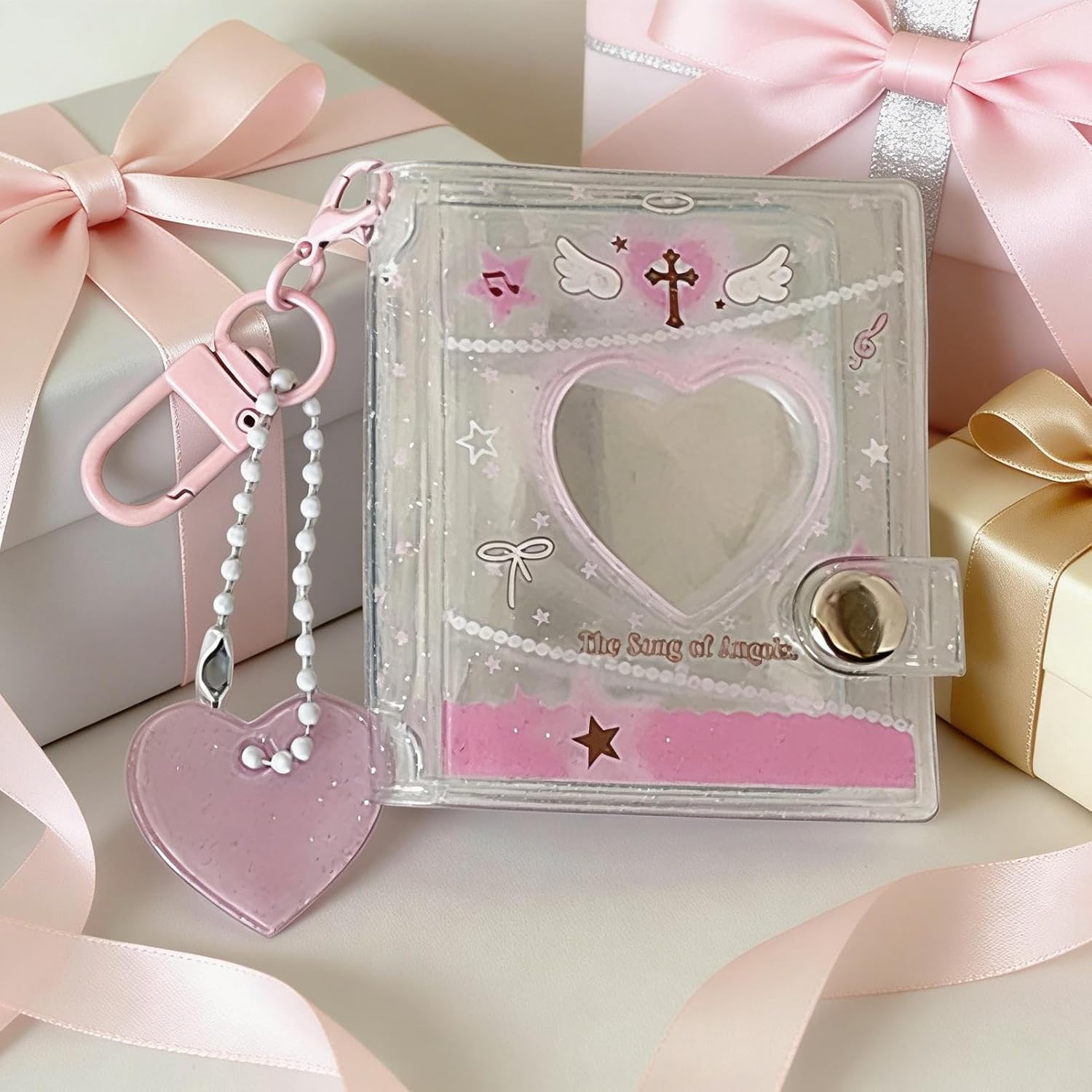 Photo Keychain Holder | Small 12-Pockets Heart Bag Charm,2 Inch Pocket Photo Album Keychain - for Wedding Graduation Valentine Day Travel School Backpack Wallet Handbag Kids Adults