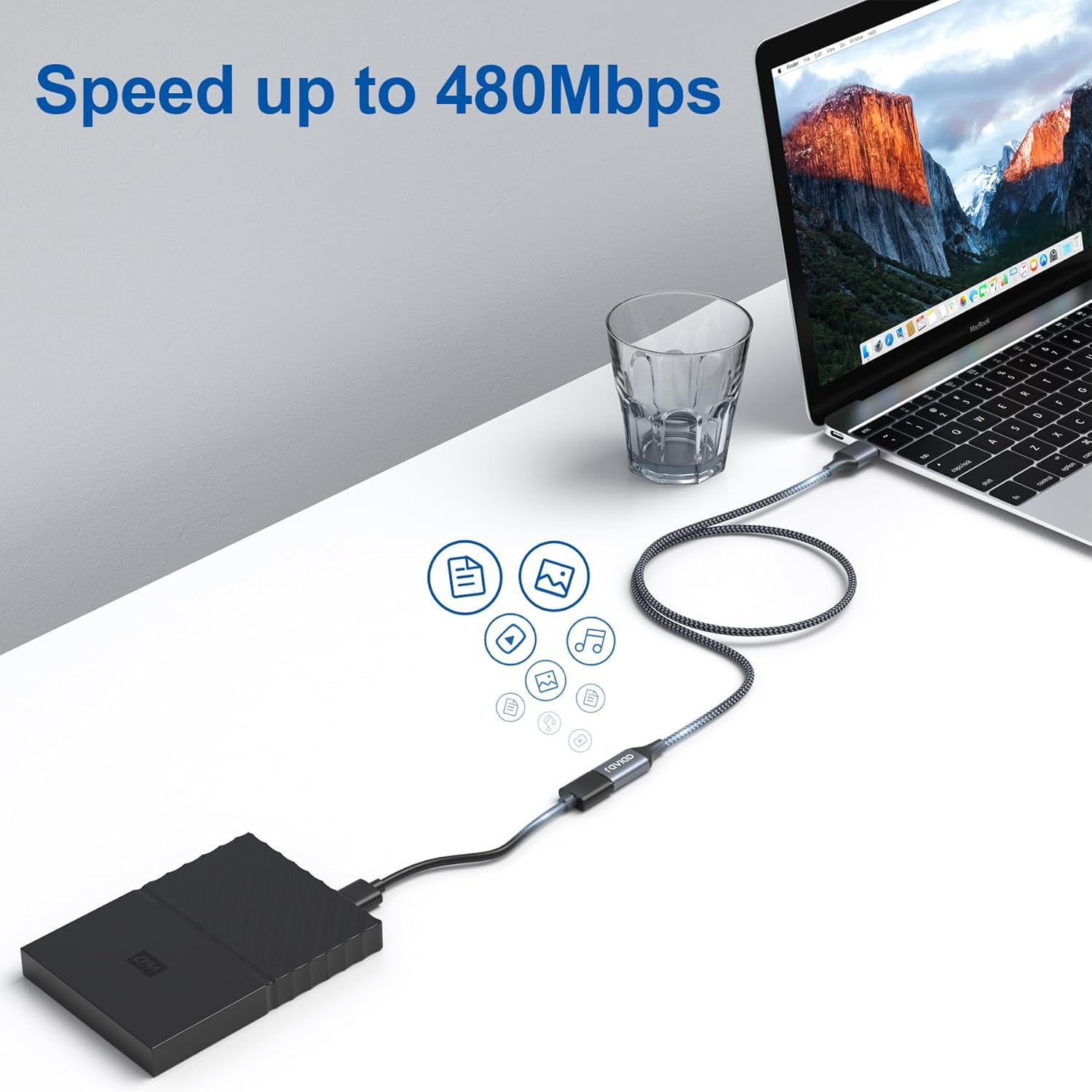 RAVIAD USB 2.0 Extension Cable 2M, USB a Male to a Female Cable USB Extension Lead High Speed Data Transfer Braided Compatible for Printer, Scanner, Camera, Keyboard, Card Reader, Hard Drive, USB Disk image number 1