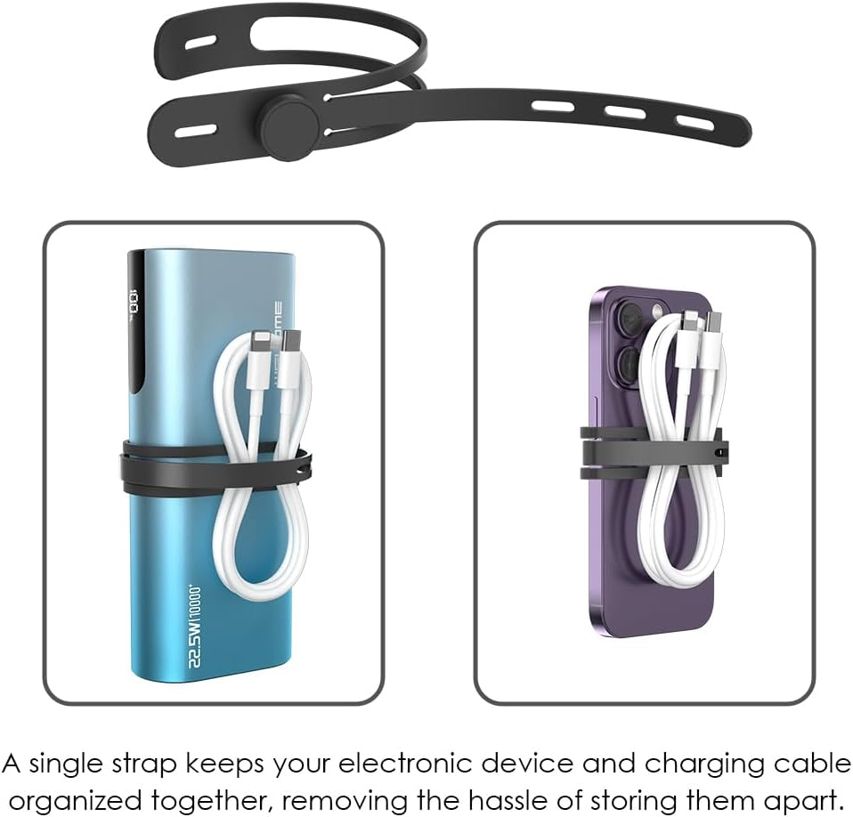 Baskiss 16 Pack Silicone Cable Ties Organiser Strap, Reusable and Elastic Wire Wrap Management Organizer for Earphone, Phone Charger, Mouse, Audio, Computer in Home, Office, Kitchen, School (Black)