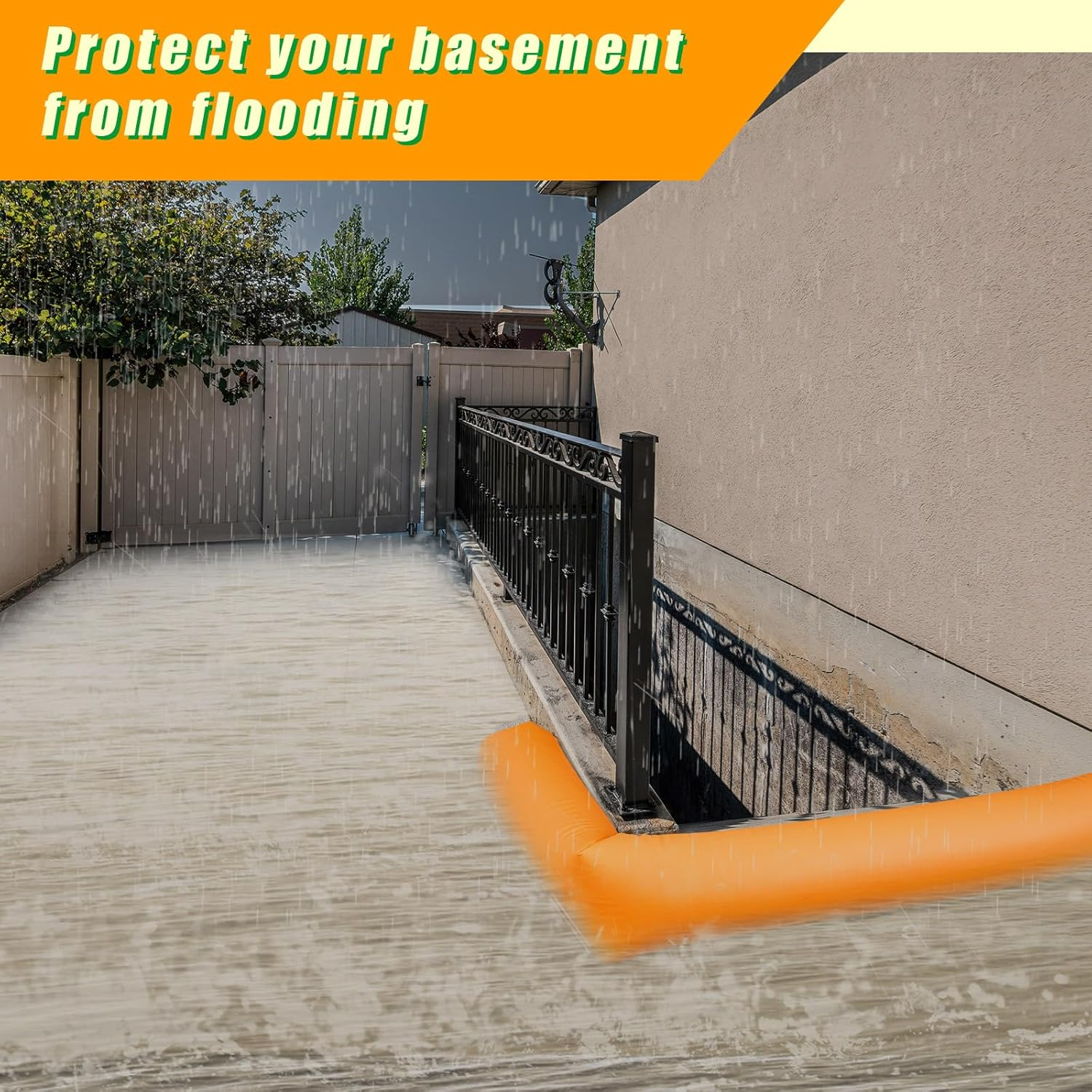 Amylove 4 Pcs PVC Inflatable Flood Barriers for Home Reusable Garage Water Barriers Flood Prevention Barriers for Flooding Rain Snow Melted Garage Door Basement Home(Orange, 6 Ft X 20 in X 12 In) image number 2