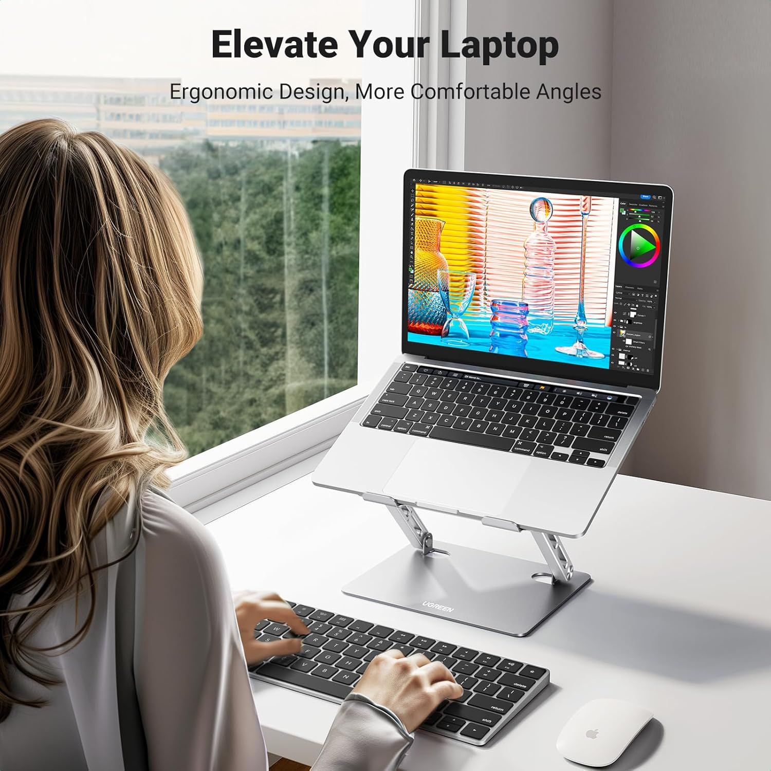 UGREEN Laptop Stand for Desk Adjustable Ergonomic Desktop Holder Compatible with Macbook, Chromebook, Notebook, up to 17.3 Inch image number 1