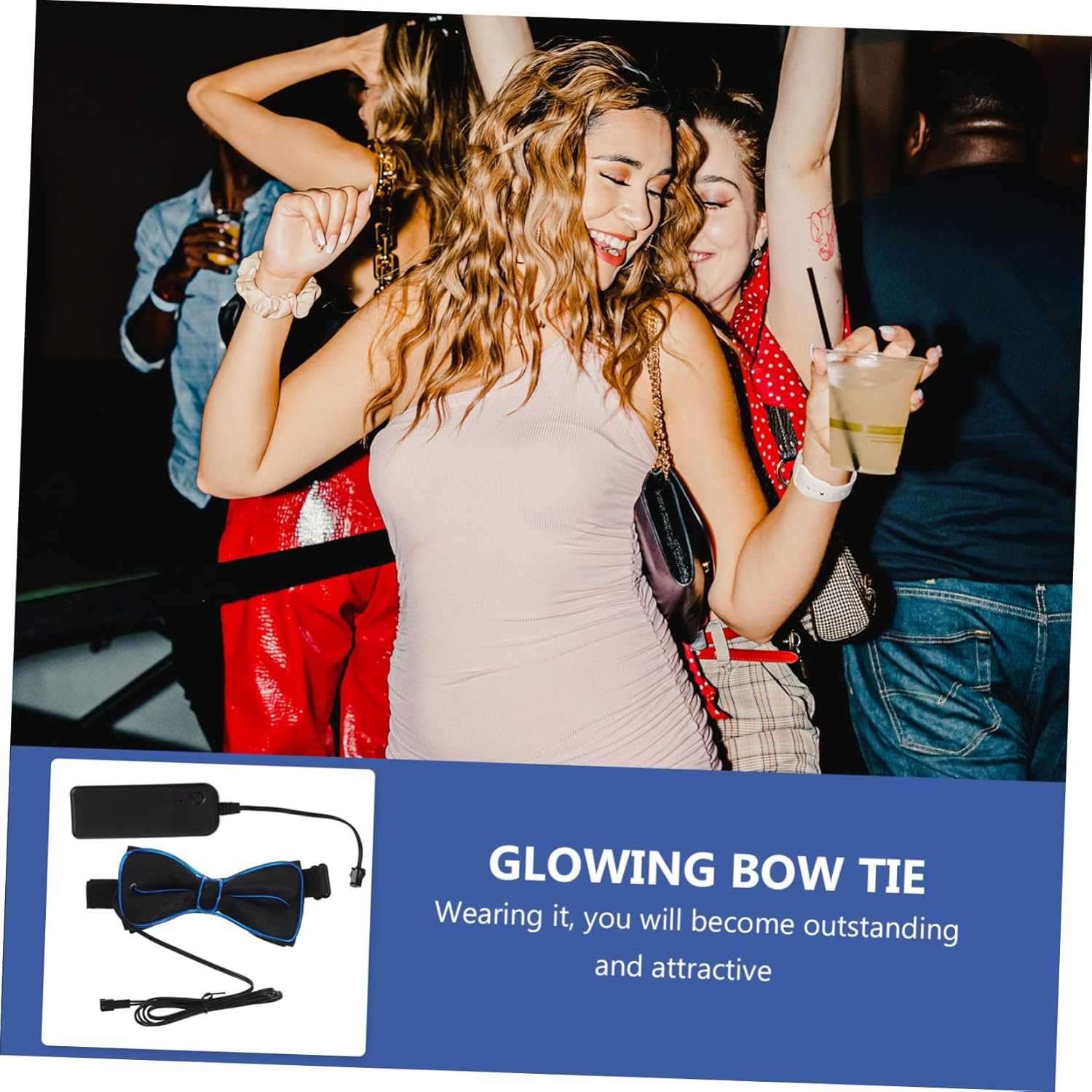 Alipis Party Flashing Bow Tie Led Glowing Tie Collar Party Performance Dark Blue image number 5