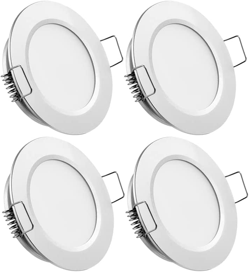 Obeaming 4 X 12V LED Downlights RV Campervan Recessed Ceiling Lights 2.5W Dimmable Spot Lights 215LM for Motorhome Boat Van Caravan Kitchen Cabinet (Black, 3000K)