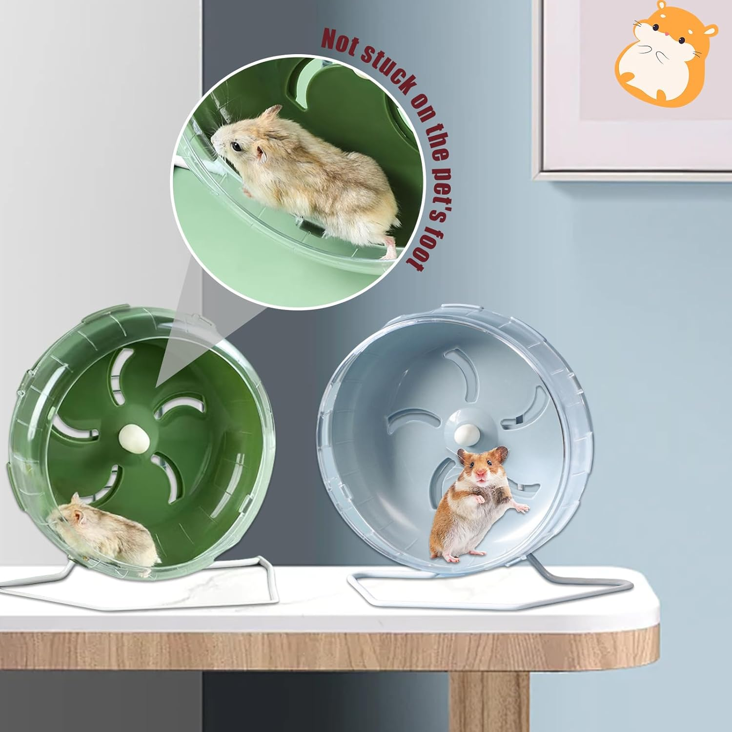 Wumuzai Hamster Wheel Silent, 8.3 Inch Large Gerbil Hedgehog Wheel, Adjustable Stand Quiet Spinner Syrian Hamster Running Wheels for Chinchilla Dwarf Pet Small Animals Cage Exercise, Green