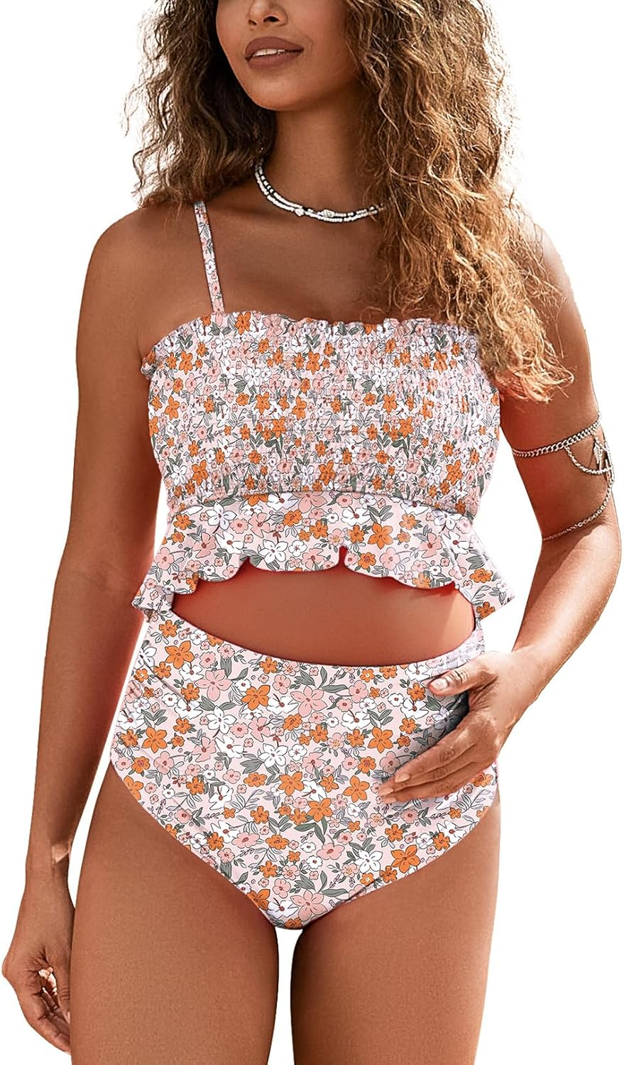 Maternity Swimsuit Two Piece Bikini Bandeau Top Hipster Bottom High Waisted