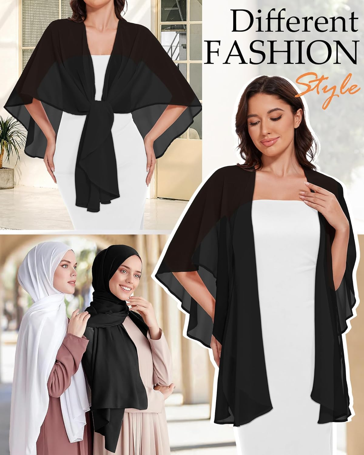 CHICGAL Shawls and Wraps for Evening Dresses Sheer Womens Chiffon Scarf Wedding Bridal Cover Up