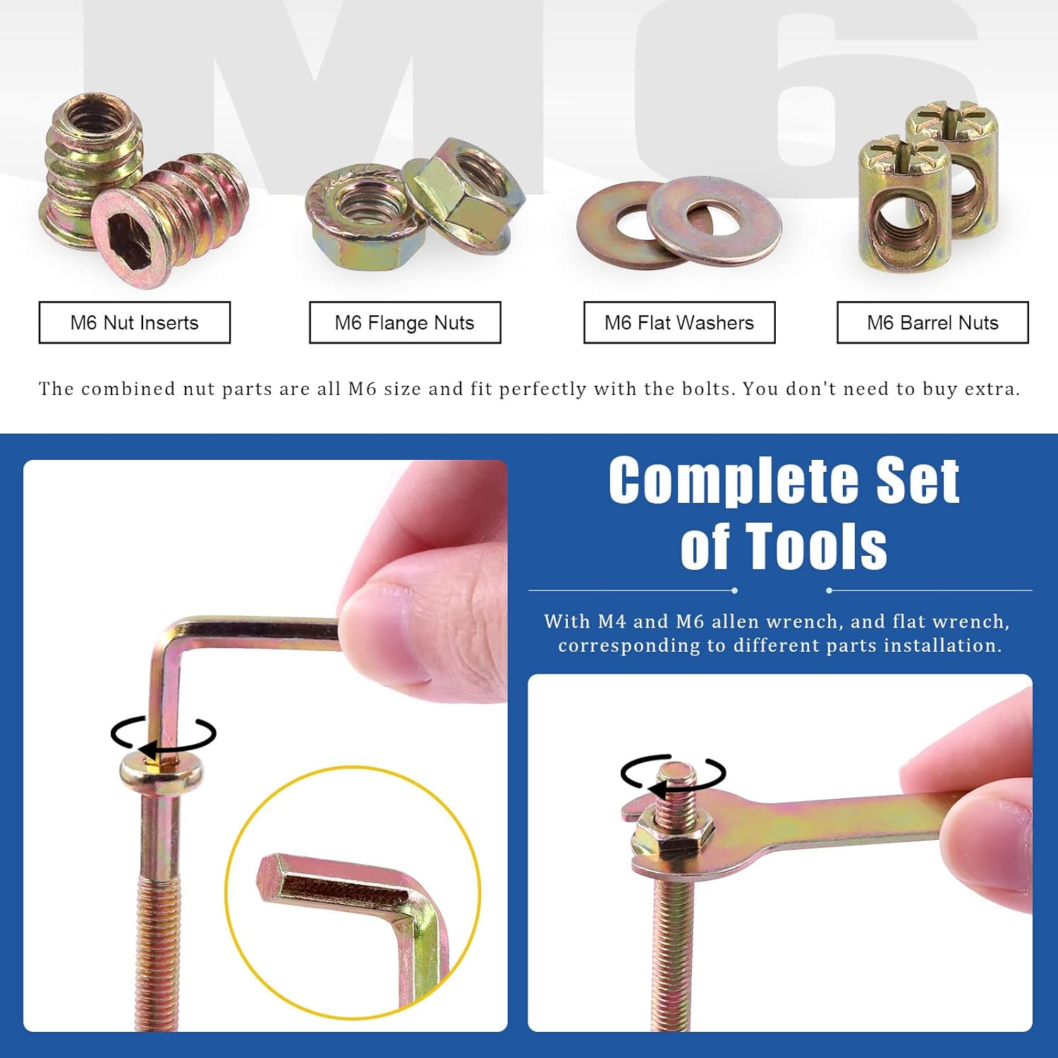 Glarks 253Pcs M6 Baby Bed Crib Screws Hardware Replacement Kit, M6X30/40/50/60/70/80Mm Hex Socket Cap Screws with Nuts Washers and Tools for Chair Table Cabinets Furniture image number 2