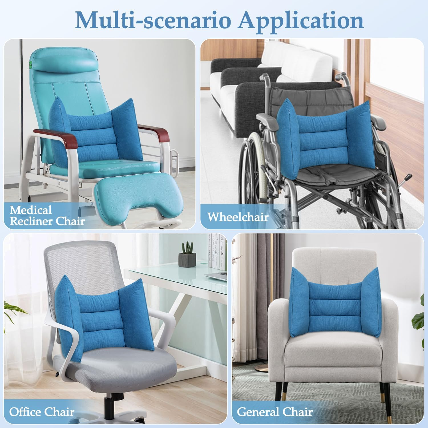 Lateral Support for Wheelchair Back Support Cushion for Pressure Relief Folding Pads Improving Better Posture Sitting Assist Wedge for Elderly Disabled Stroke Patients in Recliner Wheelchair (Blue) image number 4