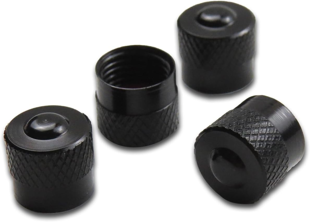 Pitlane Performance&reg; Aluminium Valve Caps, Pack of 4, Valve Covers, Aluminium Car Tyres, Schrader Valve, Valve Cover, Tyre Valve Caps for Car, SUV, Motorcycle, Bicycle (Black, Racing)