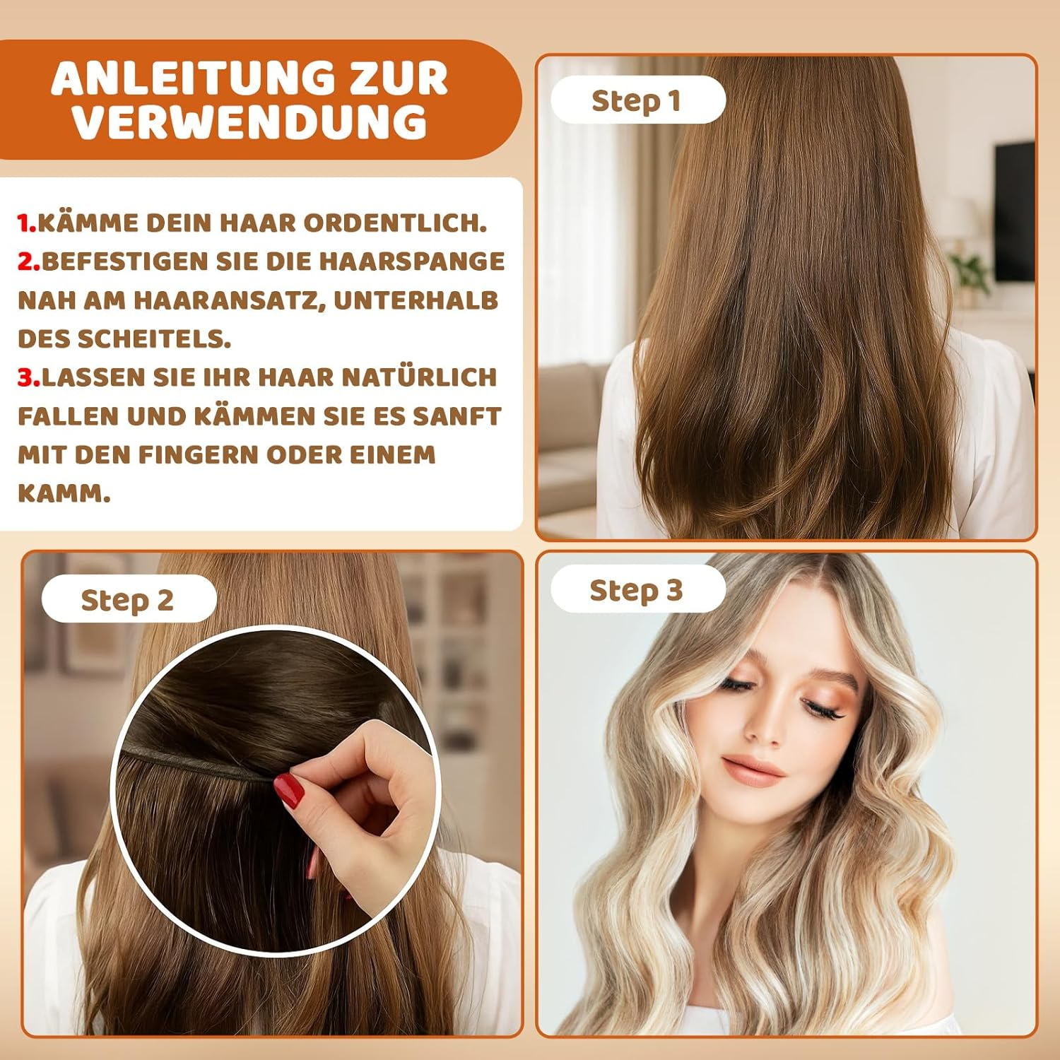 Clip-In Real Hair Extensions, Natural Hair, for Volume and Length, Easy to Use, Perfect for Any Occasion image number 4