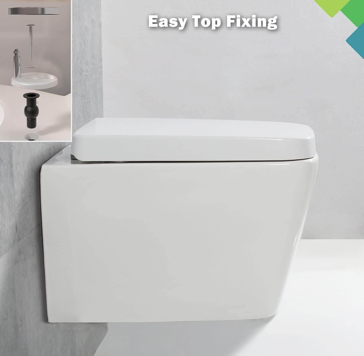 Mass Dynamic Square Toilet Seat with Soft Close Top Fix Toilet Seats with One Button Quick Release Cleaning for Better Hygiene, Rectangle Loo Seat with Adjustable Hinges image number 6