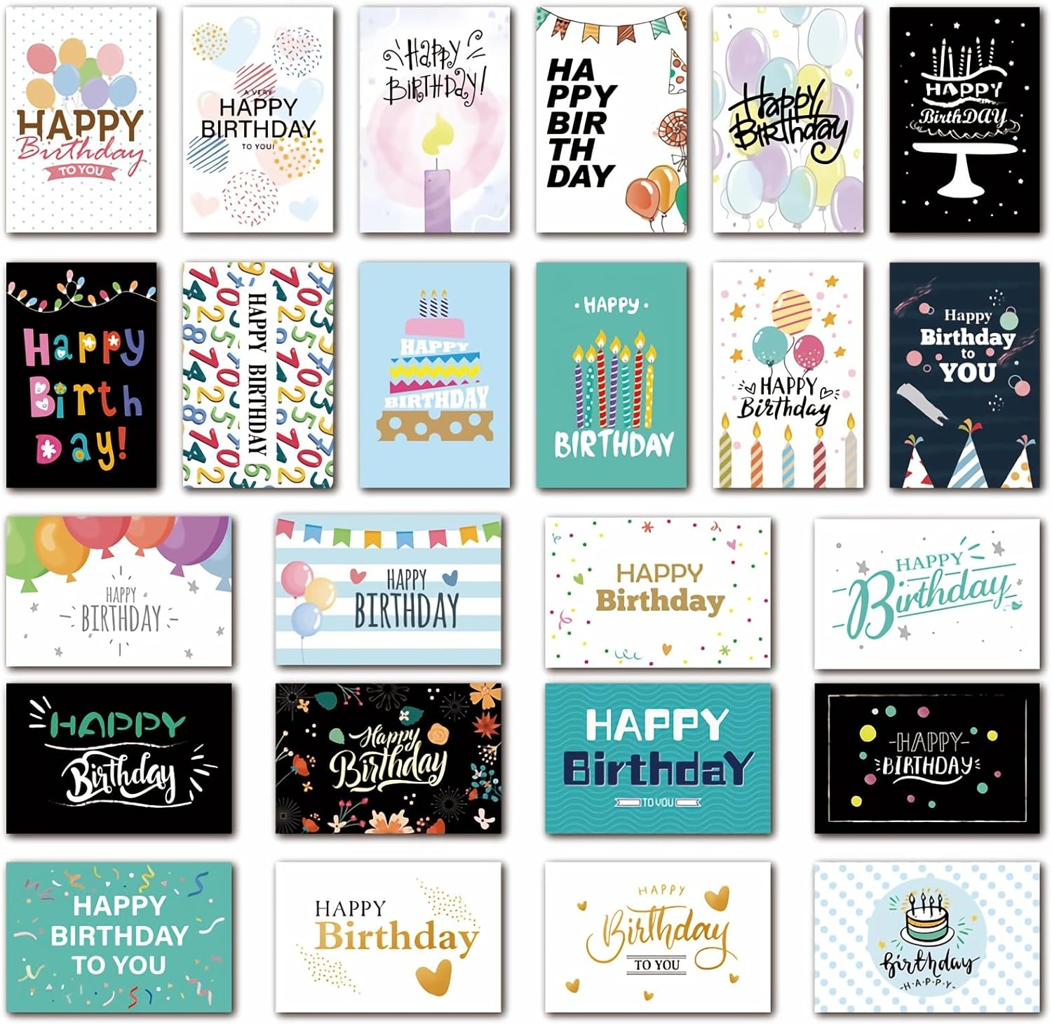 24 Pcs Happy Birthday Cards with Envelopes & Stickers,4X6 Inches Assorted Birthday Card, Birthday Greeting Cards Blank Birthday Card for Family, Kids, Friends, Work & Office Celebrations image number 2