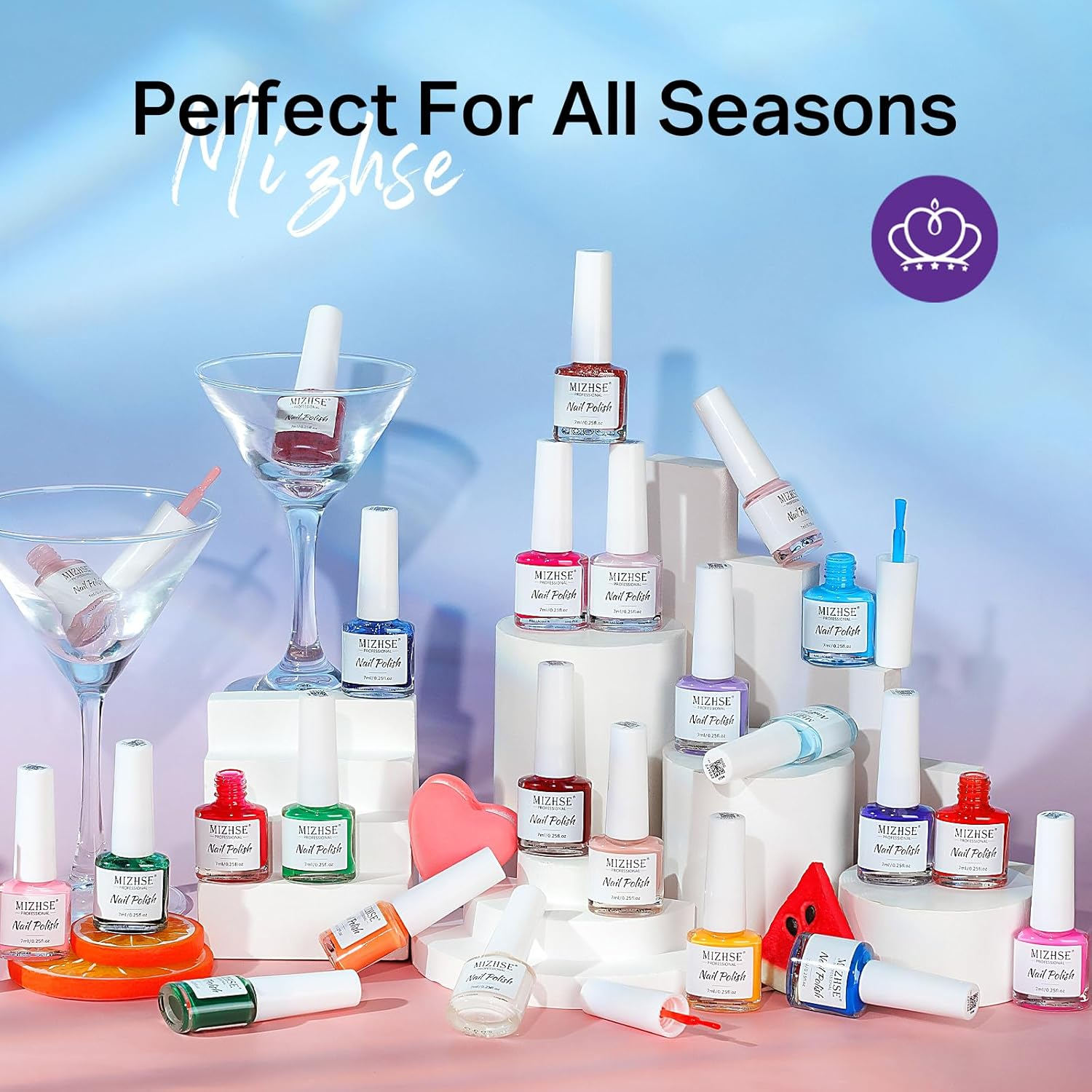 MIZHSE Quick Dry Nail Polish Set, 24 Colors Regular Nail Polish Non Gel, Air Dry Fast Neon Trendy Glitter Nail Lacquer Oil-Based Long Lasting Fingernail Home DIY Set for Women image number 5