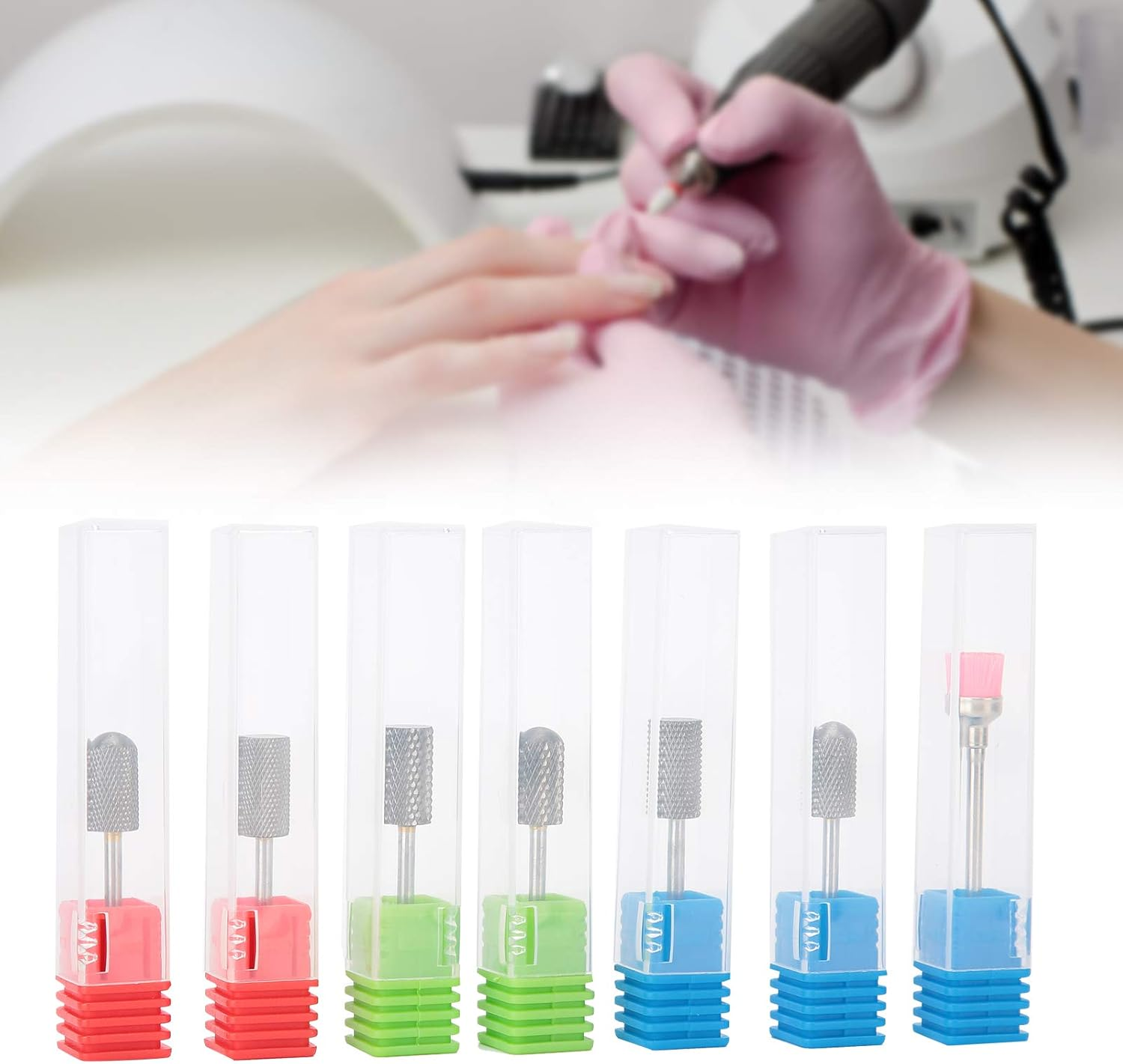 7Pcs Nail Drill Bits Set, 3/ Inch Electric Manicure Multi Functional Grinding Head, 6Pcs Tungsten Carbide Drill Bits, for Nail Polishing, Silver (2Xc & 2Xm & 2Xf & 1Pcs Brush) image number 6