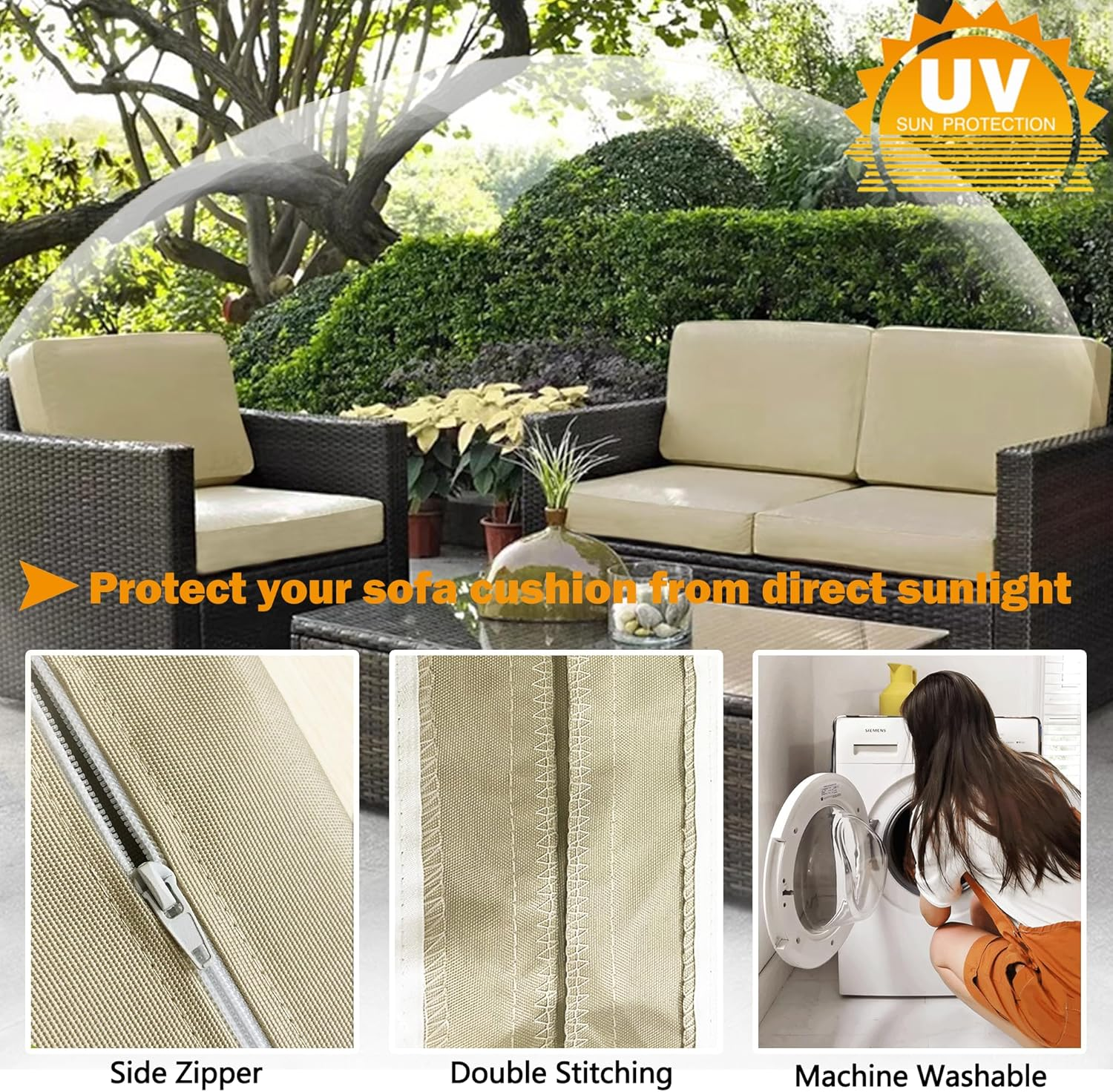 Sqodok Patio Cushion Covers 24X22 Inch, 4Pack Replacement Cushion Covers, Waterproof Outdoor Cushion Slicovers Sectional Cushions Cover for Sofa Chair, Tan image number 4