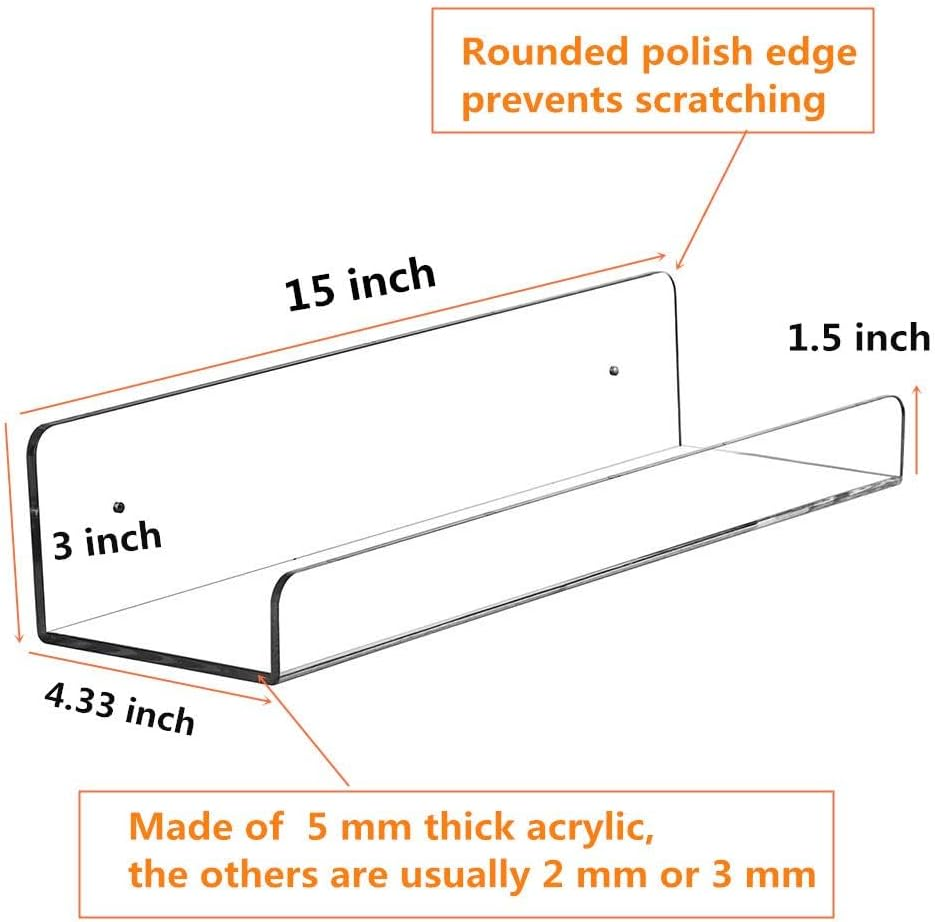 ATDORO 4 Pack Clear Acrylic Floating Shelves, Display Ledge, Wall Mounted Storage Shelf for Kitchen, Bathroom, Office, Invisible Kids Bookshelf and Spice Rack image number 3
