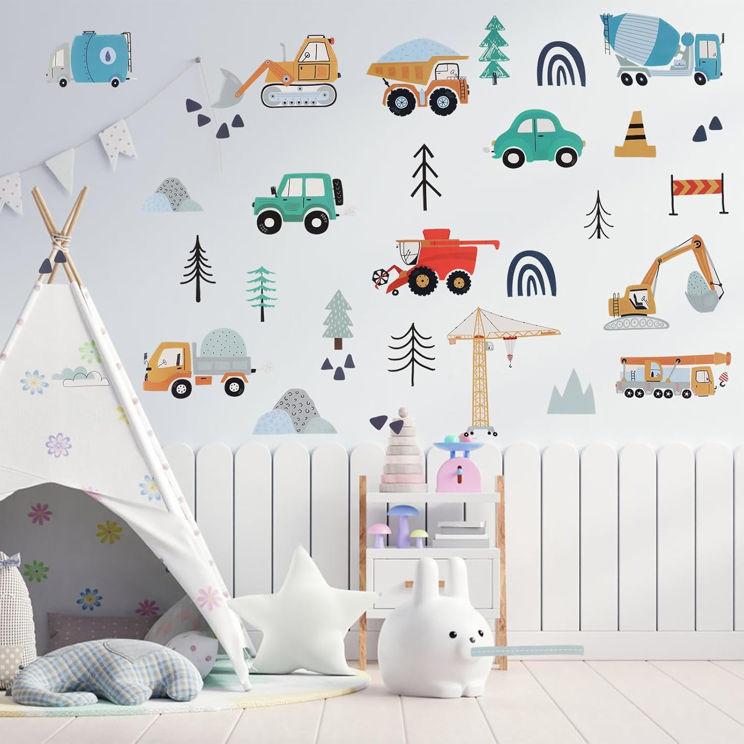 6 Pcs Construction Vehicles Wall Stickers, Transportation Wall Stickers Bohemian Wall Decorations Peel and Stick Wall Decoration for Boys Bedroom Kids Room Playroom Decoration image number 4