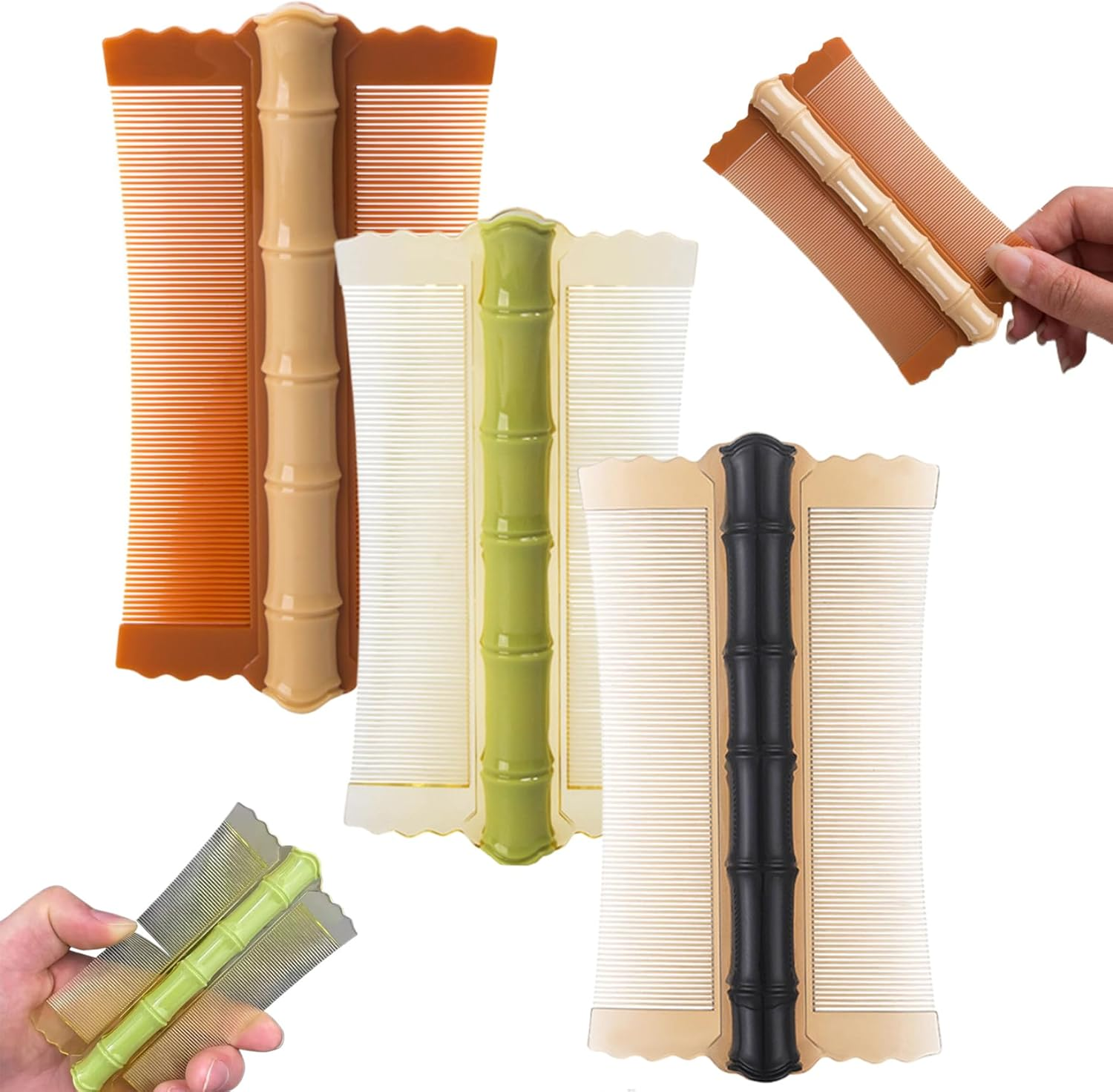 Dandruff Comb 3PCS PP Bamboo Styling Double-Sided Fine Teeth Lice Comb Thick Hair Flea Comb Comfortable Lice Brush for Kids Adults 4.9X2.8 Inch Lice Comb Head Lice Comb Flea Comb Lice Combs for Thick image number 5