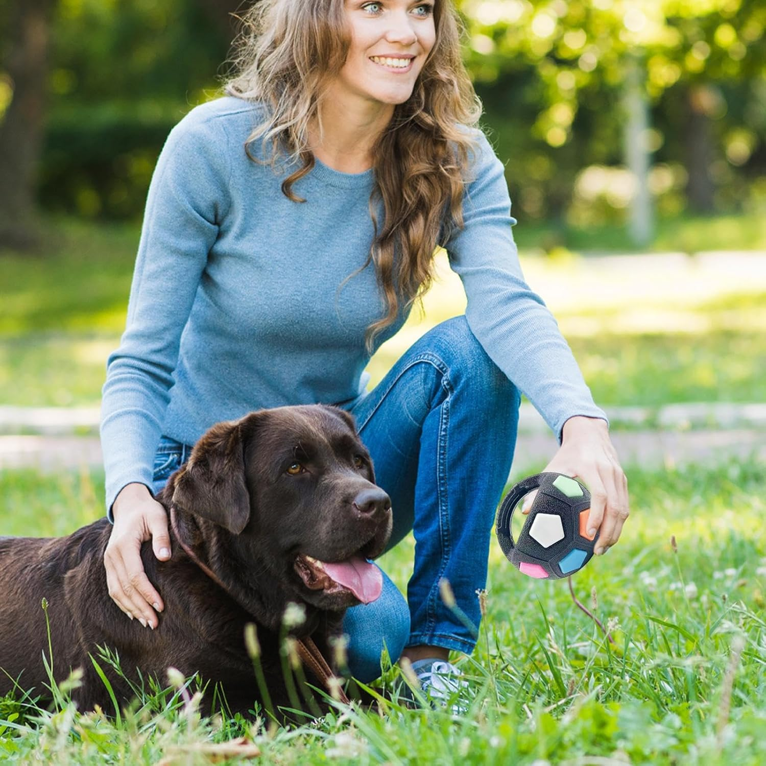 Dog Fetch Football | round Squeaky Interactive Toys - Dog Chewing Ball, Pet Training Supplies for Aggressive Chewers for Fetch and Play image number 5