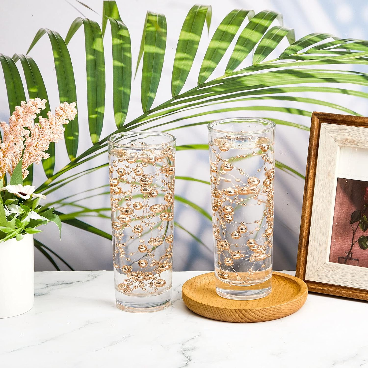 Tondiamo 24 Pcs Artificial Pearl String for Floating Candle Faux Pearls Beads String Party Garland Decoration for Vases Filler Wedding Centerpiece Christmas Party Decor(Rose Gold) image number 2