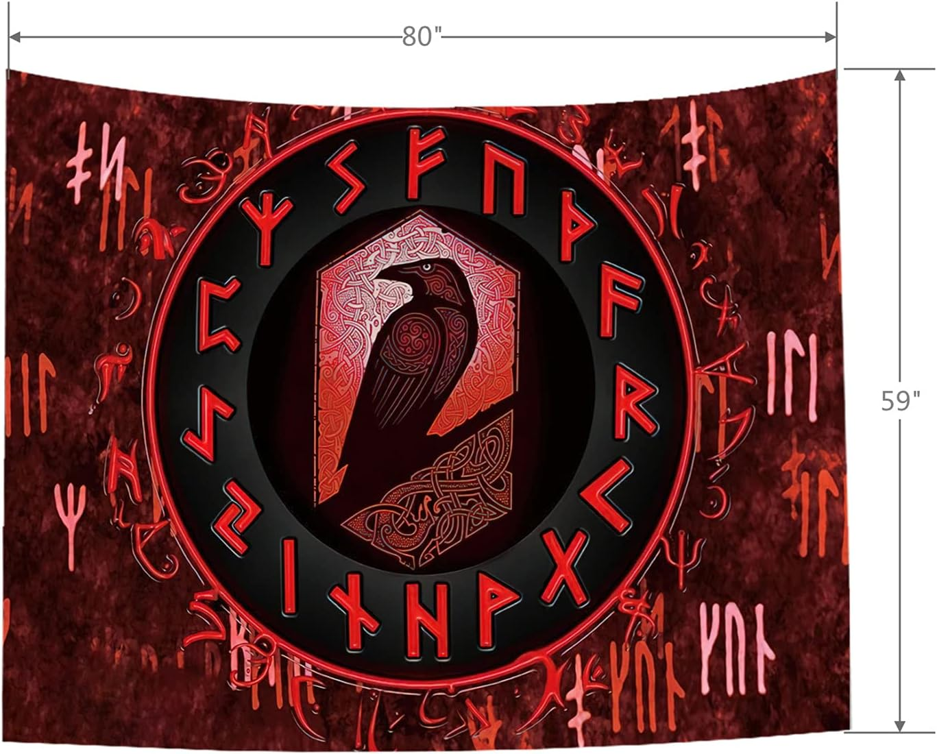 ST Soleme.Tc Norse Viking Tapestry for Bedroom Aesthetic Red Wall Hanging Raven Meditation Runes Nordic Pagan Tapestry Wall Art for Men Room Home Decor 59"X51" image number 2