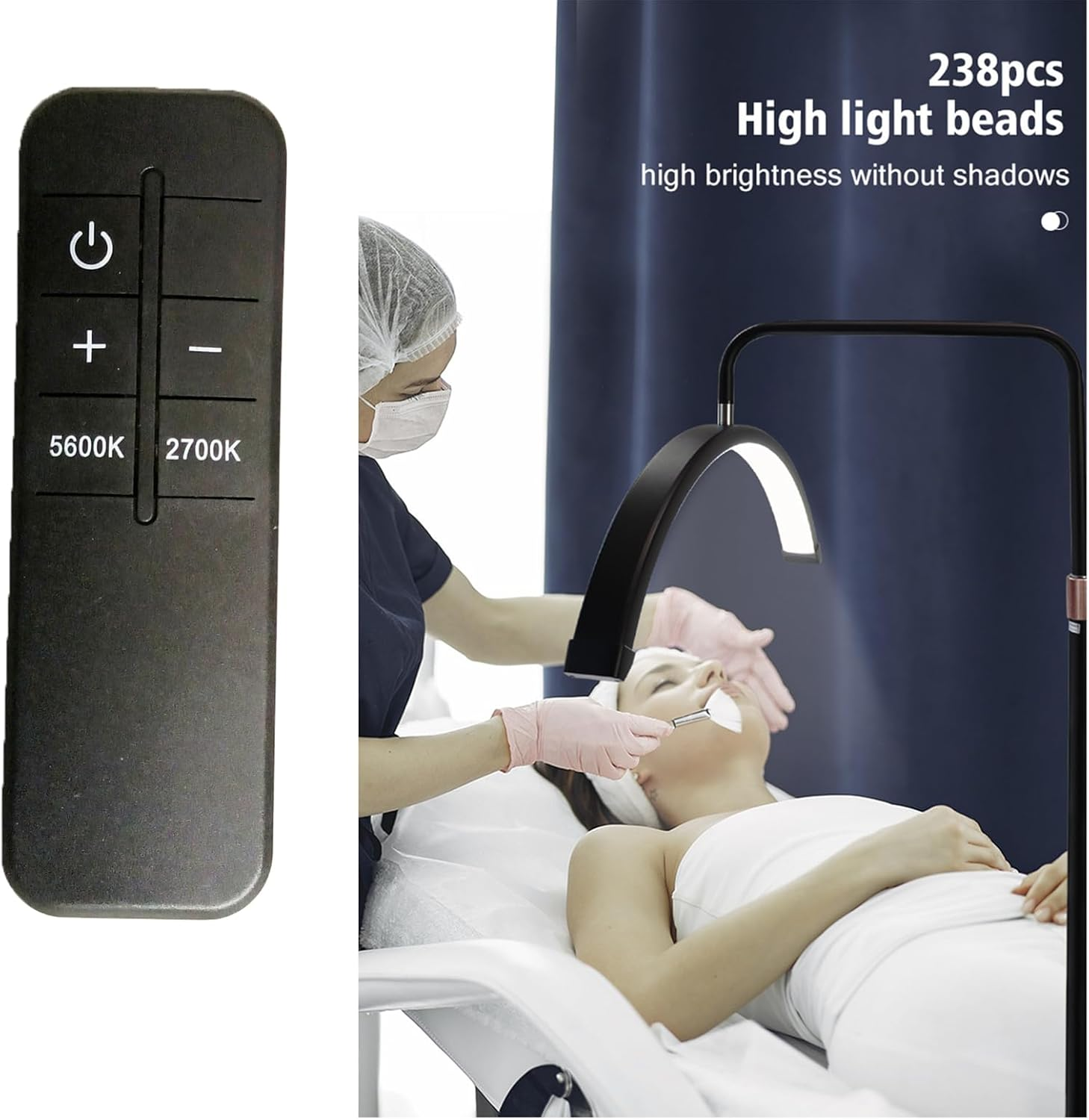 Beauty Half Moon Light Floor Fill Lamp LED Stand Lash Light Rotatable Height Adjustable 135-185Cm, Brightness Adjustable 3200K-5600K with Phone Holder 37.5X44.5X185Cm Black image number 6