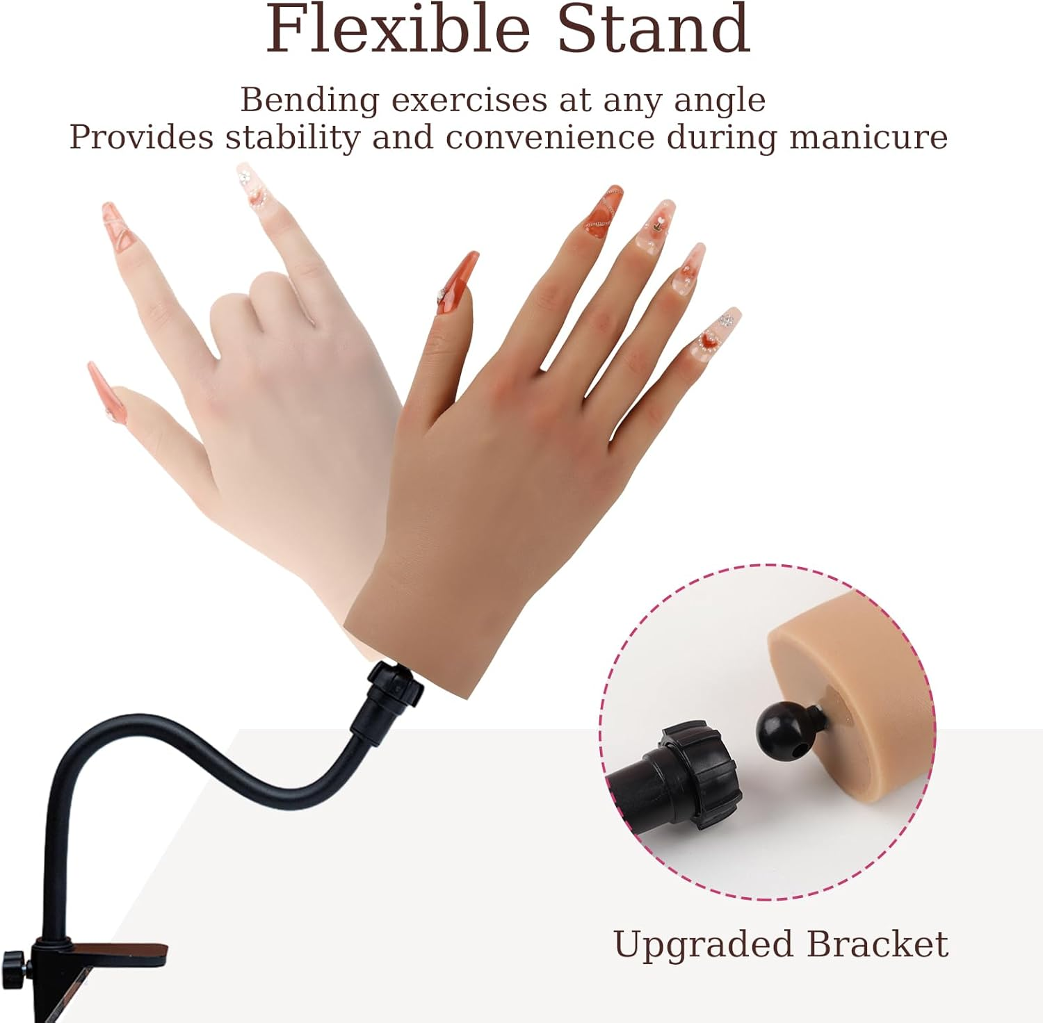 Silicone Practice Hand for Acrylic Nails,Silicone Nail Hand Practice,Silicone Nail Hand for Show,Fake Training Hand with Manicure Kits for Diy/Nail Salon Artists/Nail Artist（3#-Right） image number 2