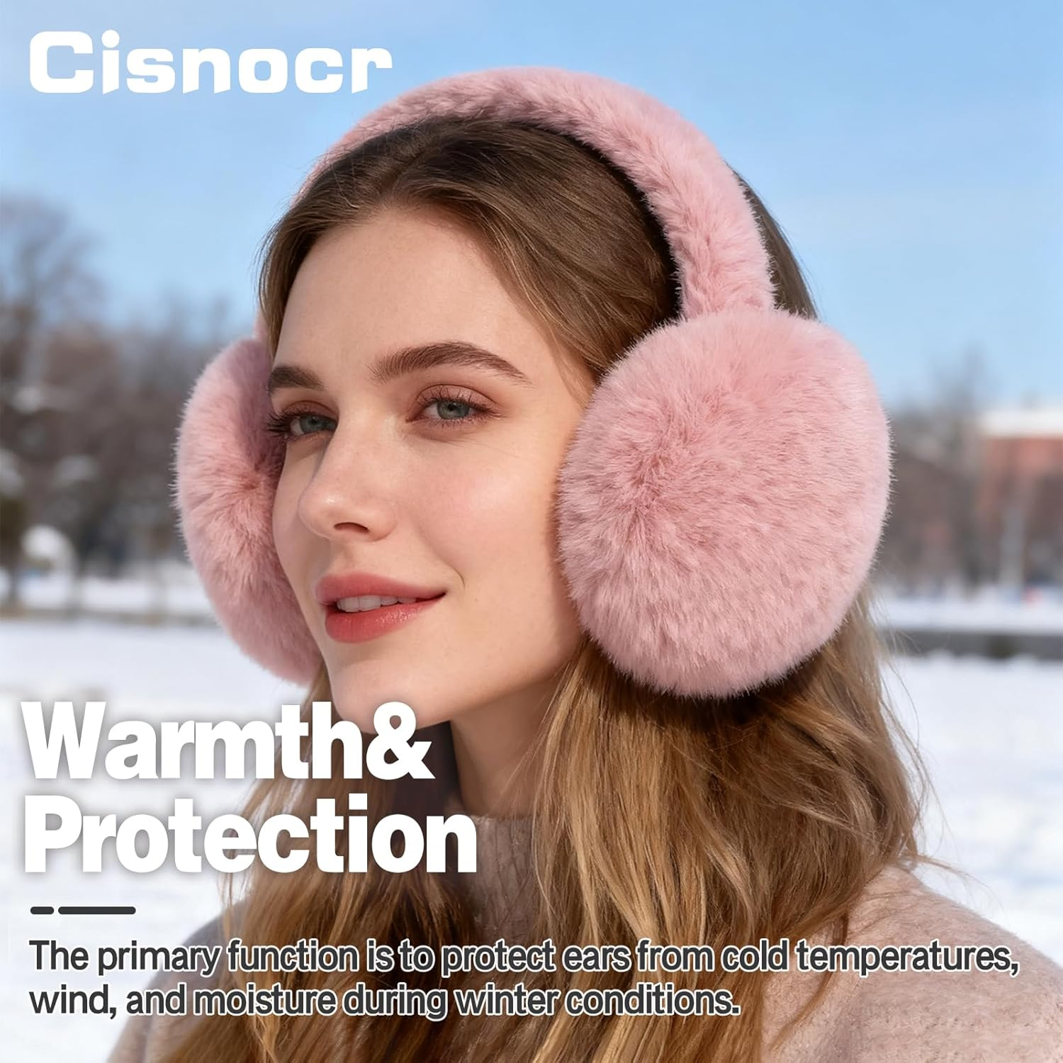 Cisnocr 2Pcs Earmuffs for Women Winter White Black Fur Earmuffs Foldable Ear Warmer Soft Ear Covers - Black+Cream image number 5
